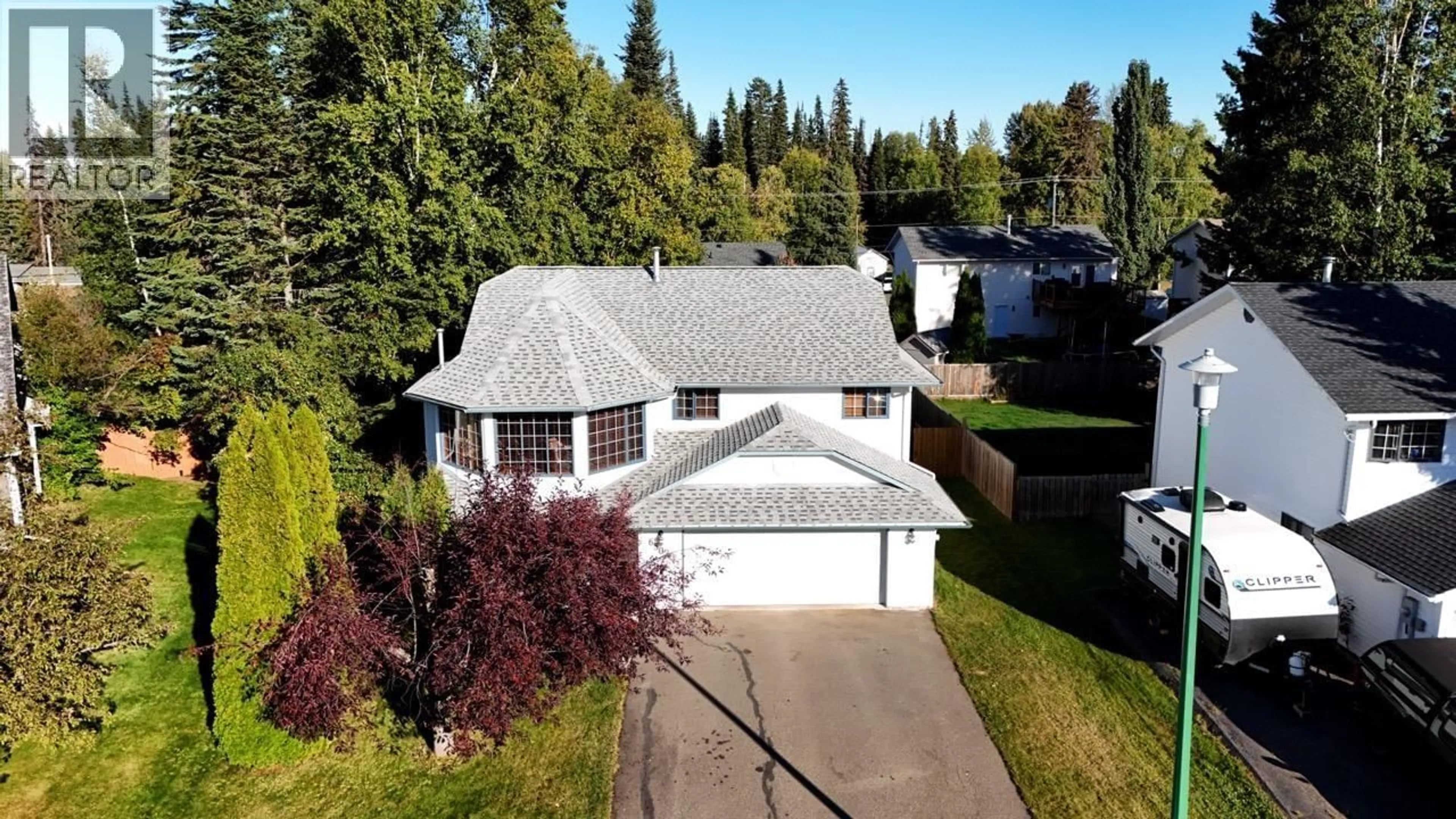 A pic from outside/outdoor area/front of a property/back of a property/a pic from drone, street for 6302 BERGER CRESCENT, Prince George British Columbia V2K4S9