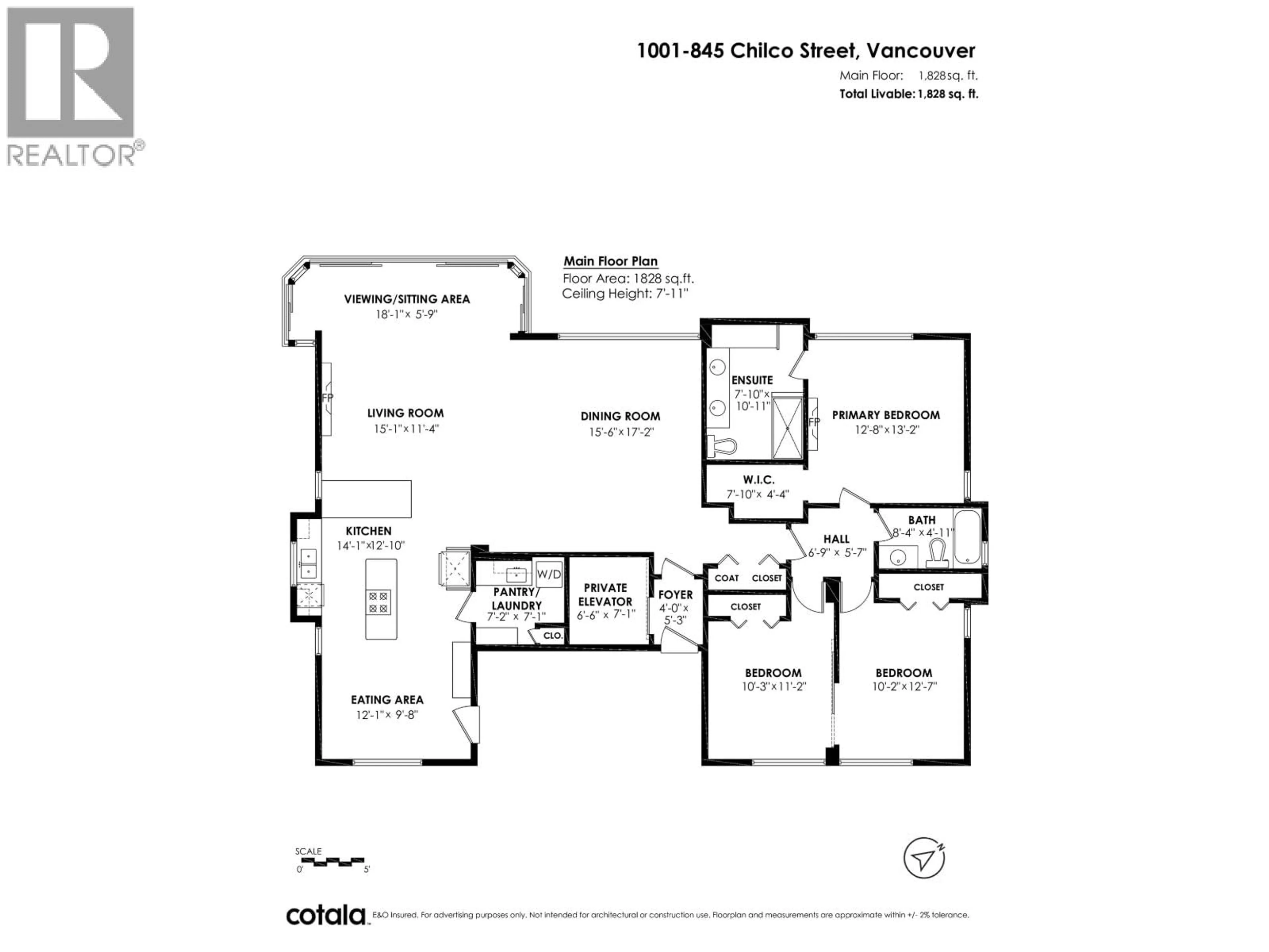 Floor plan for 1001 - 845 CHILCO STREET, Vancouver British Columbia V6G2R2