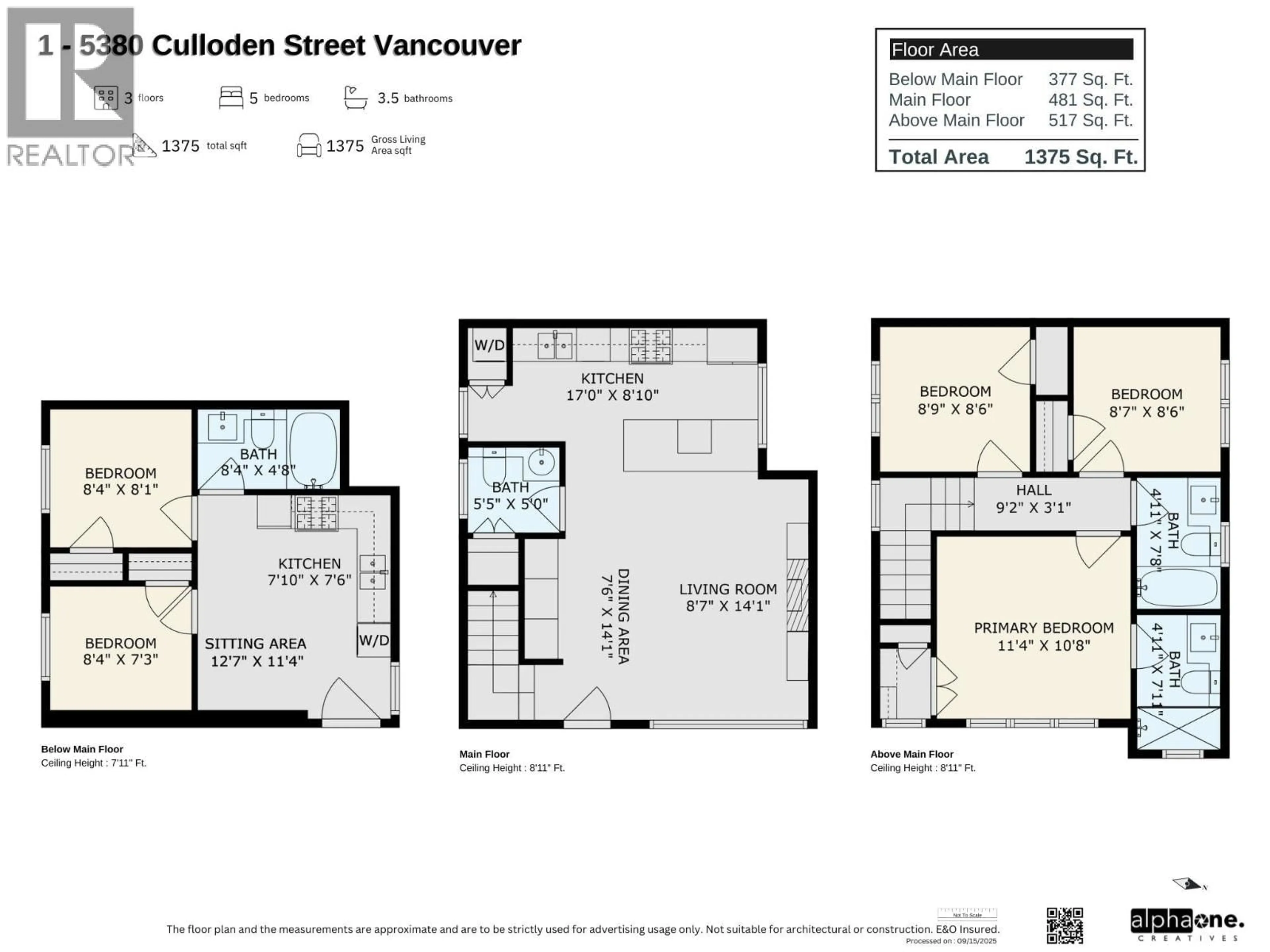Floor plan for 1 - 5378 CULLODEN STREET, Vancouver British Columbia V5W3R6