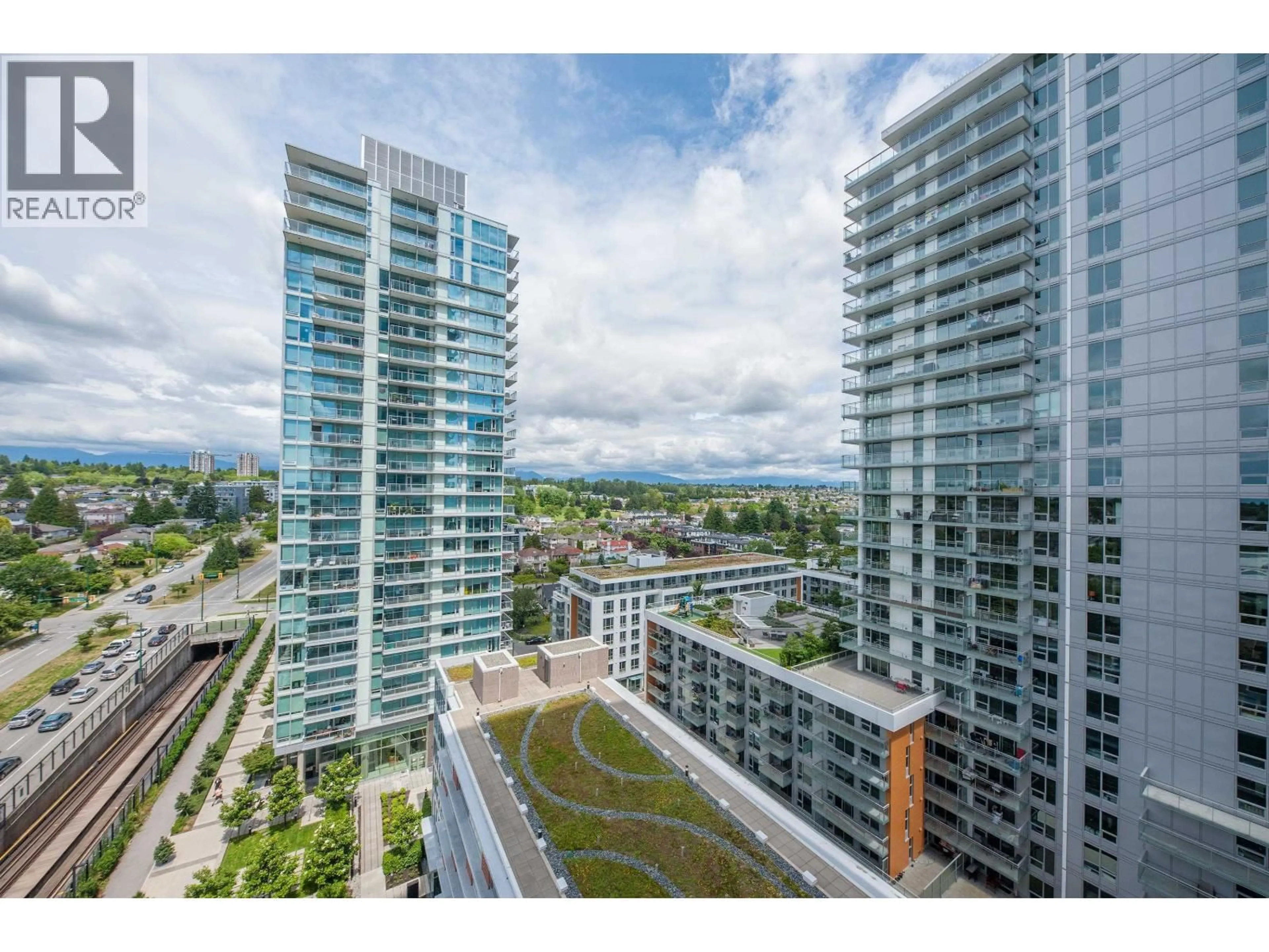 A pic from outside/outdoor area/front of a property/back of a property/a pic from drone, city buildings view from balcony for 1502 - 8131 NUNAVUT LANE, Vancouver British Columbia V5X0E2