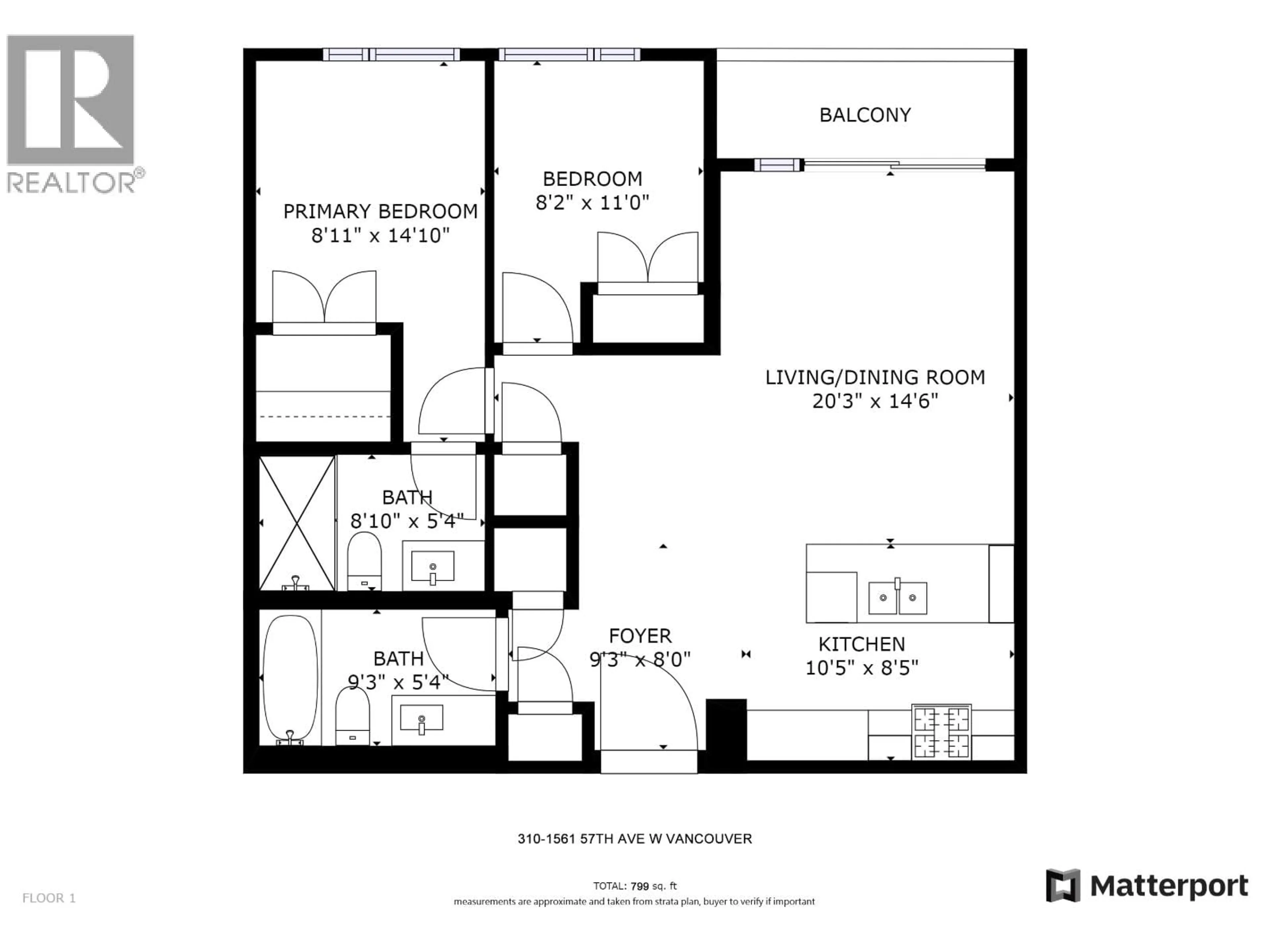 Floor plan for 310 - 1561 57 AVENUE, Vancouver British Columbia V6P0H5