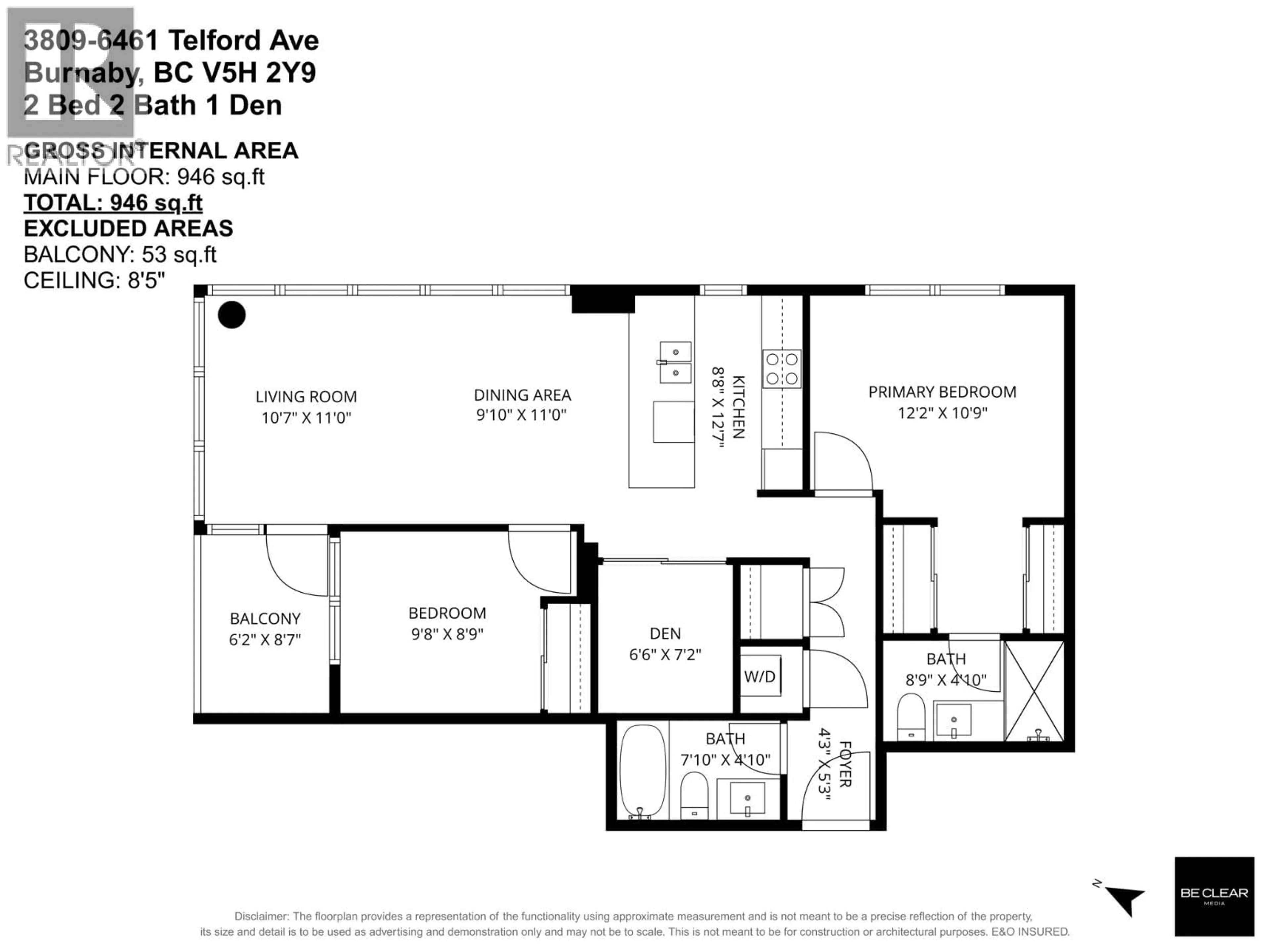 Floor plan for 3809 - 6461 TELFORD AVENUE, Burnaby British Columbia V5H0B7