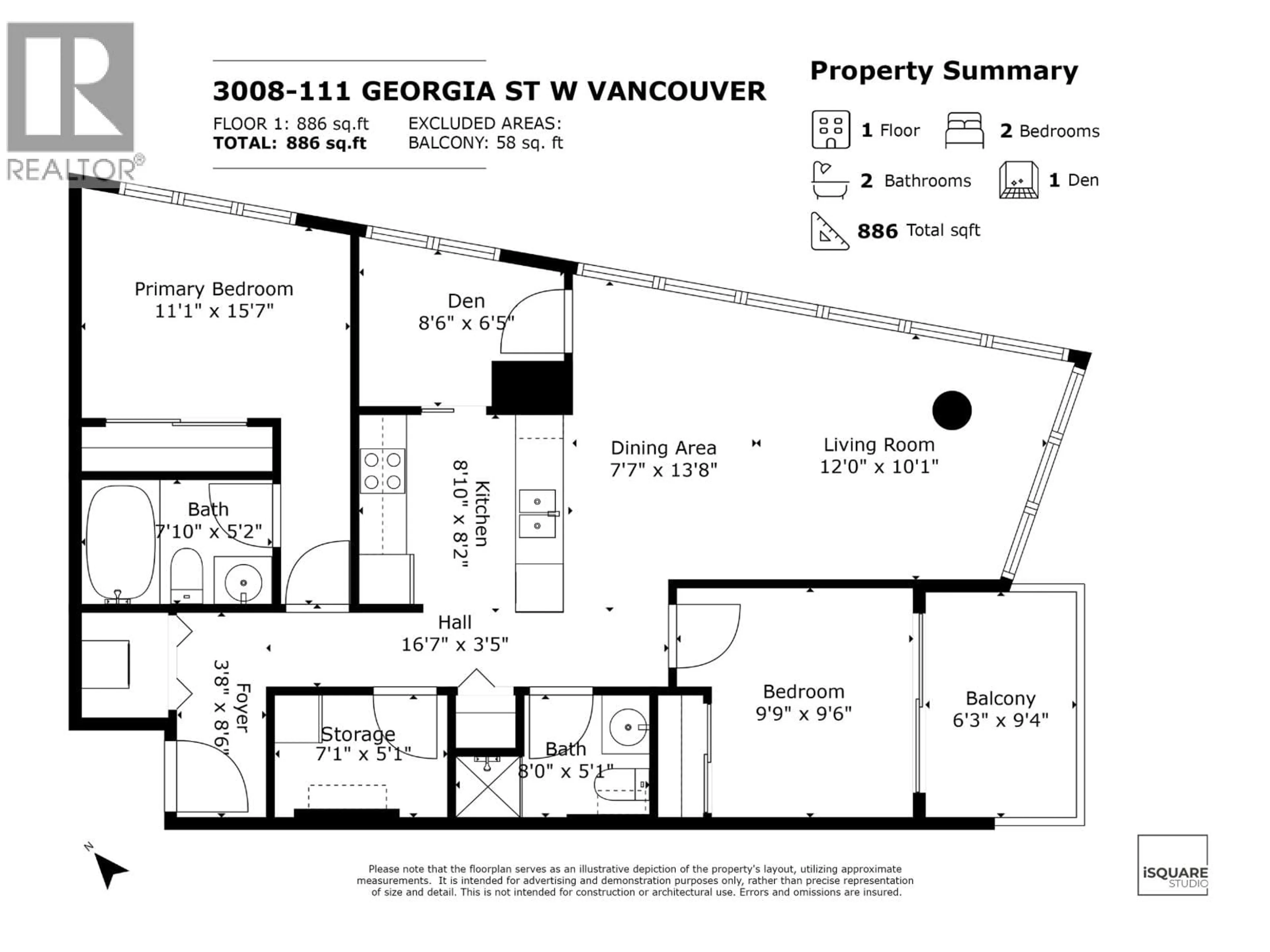 Floor plan for 3008 - 111 GEORGIA STREET, Vancouver British Columbia V6B1T8