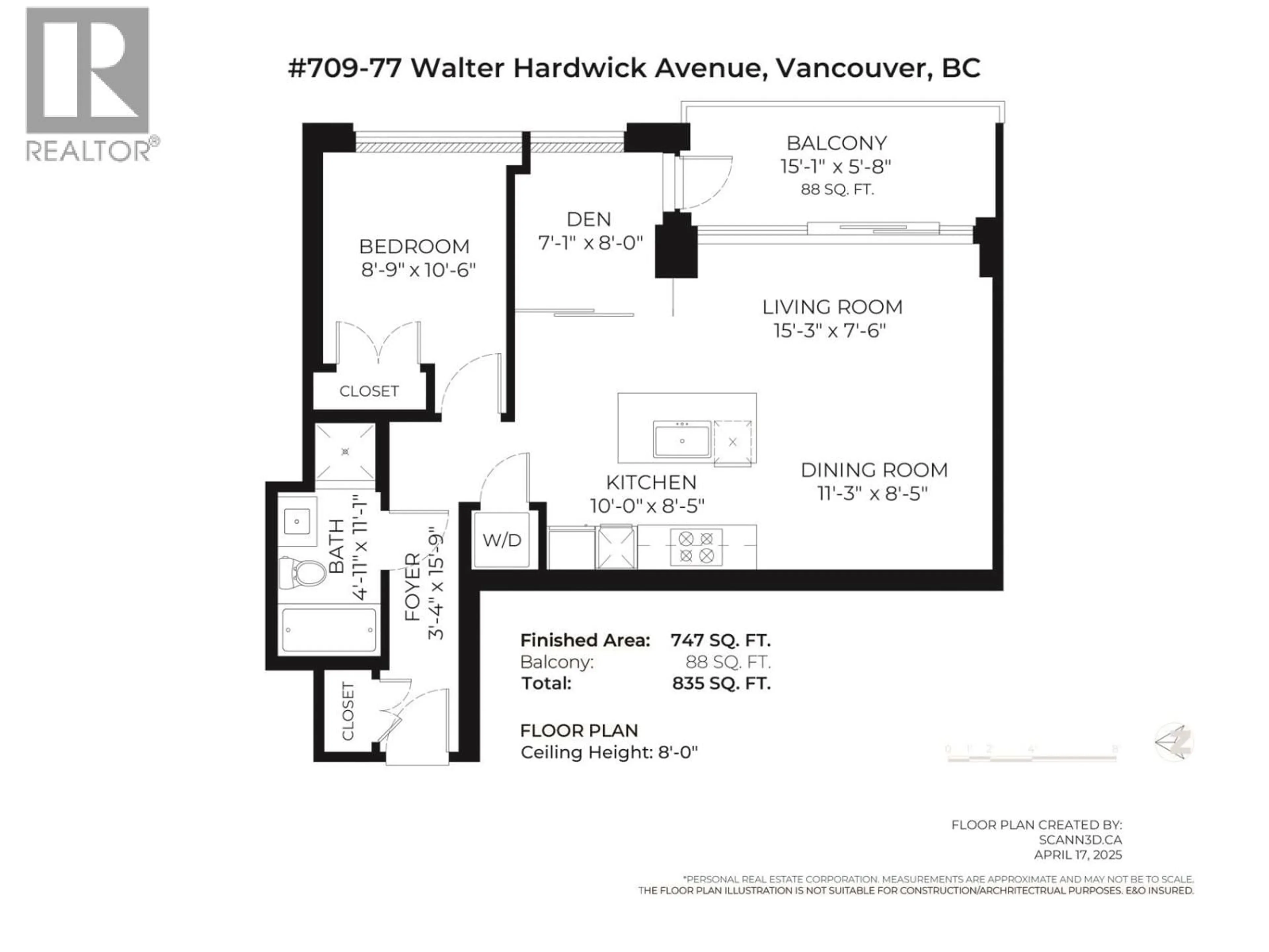 Floor plan for 709 - 77 WALTER HARDWICK AVENUE, Vancouver British Columbia V5Y0C6