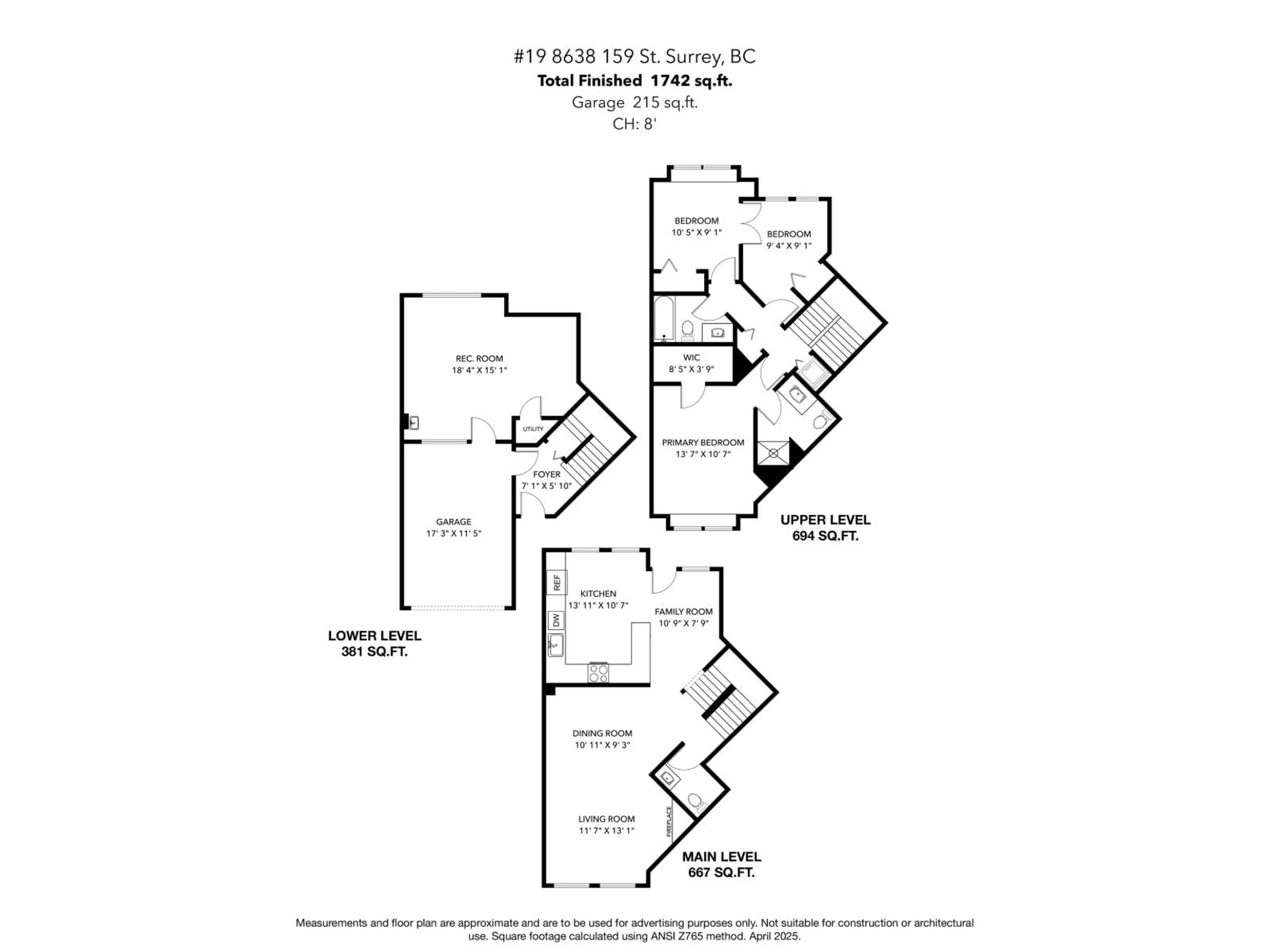 Floor plan for 19 - 8638 159, Surrey British Columbia V4N5P7