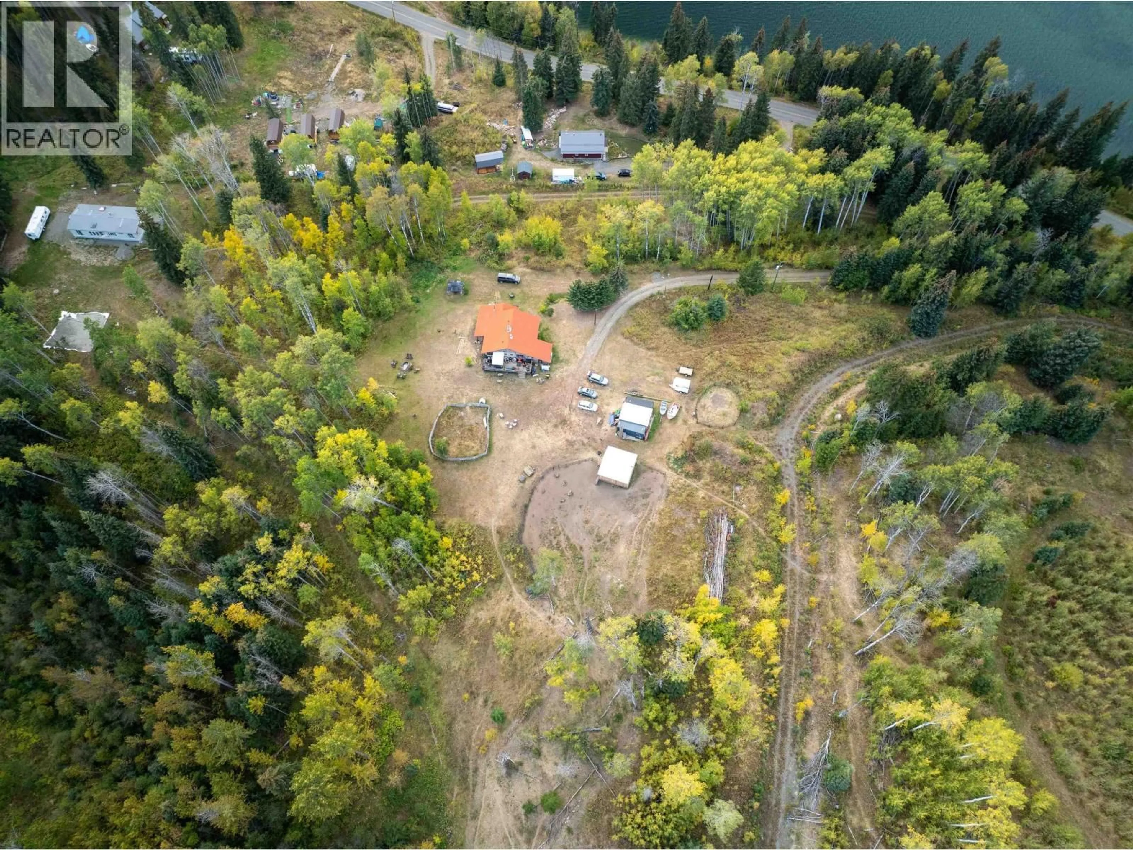 A pic from outside/outdoor area/front of a property/back of a property/a pic from drone, forest/trees view for 8399 BRIDGE LAKE ROAD, Bridge Lake British Columbia V0K1X2