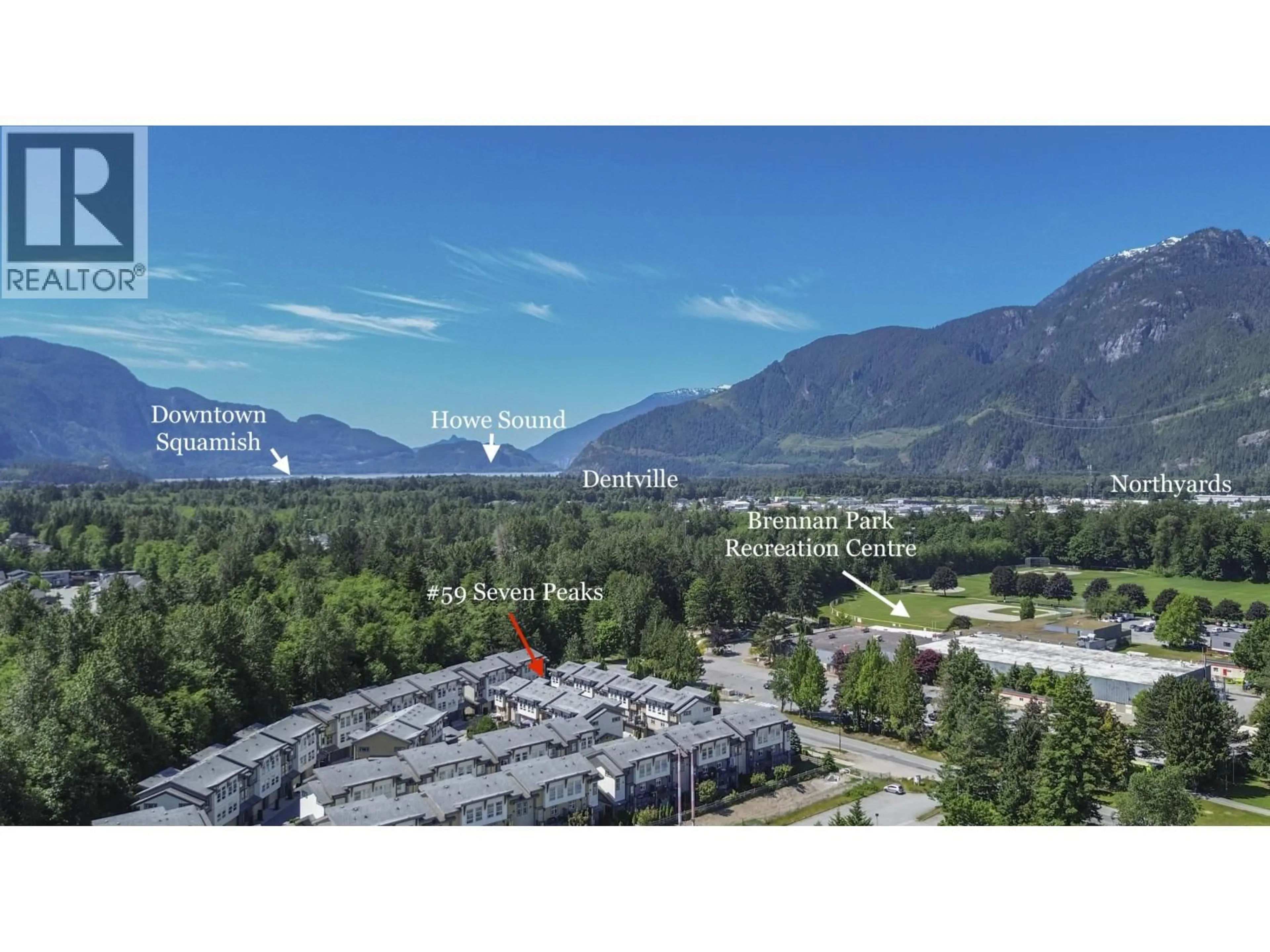 A pic from outside/outdoor area/front of a property/back of a property/a pic from drone, mountain view for 59 - 39548 LOGGERS LANE, Squamish British Columbia V8B0V7