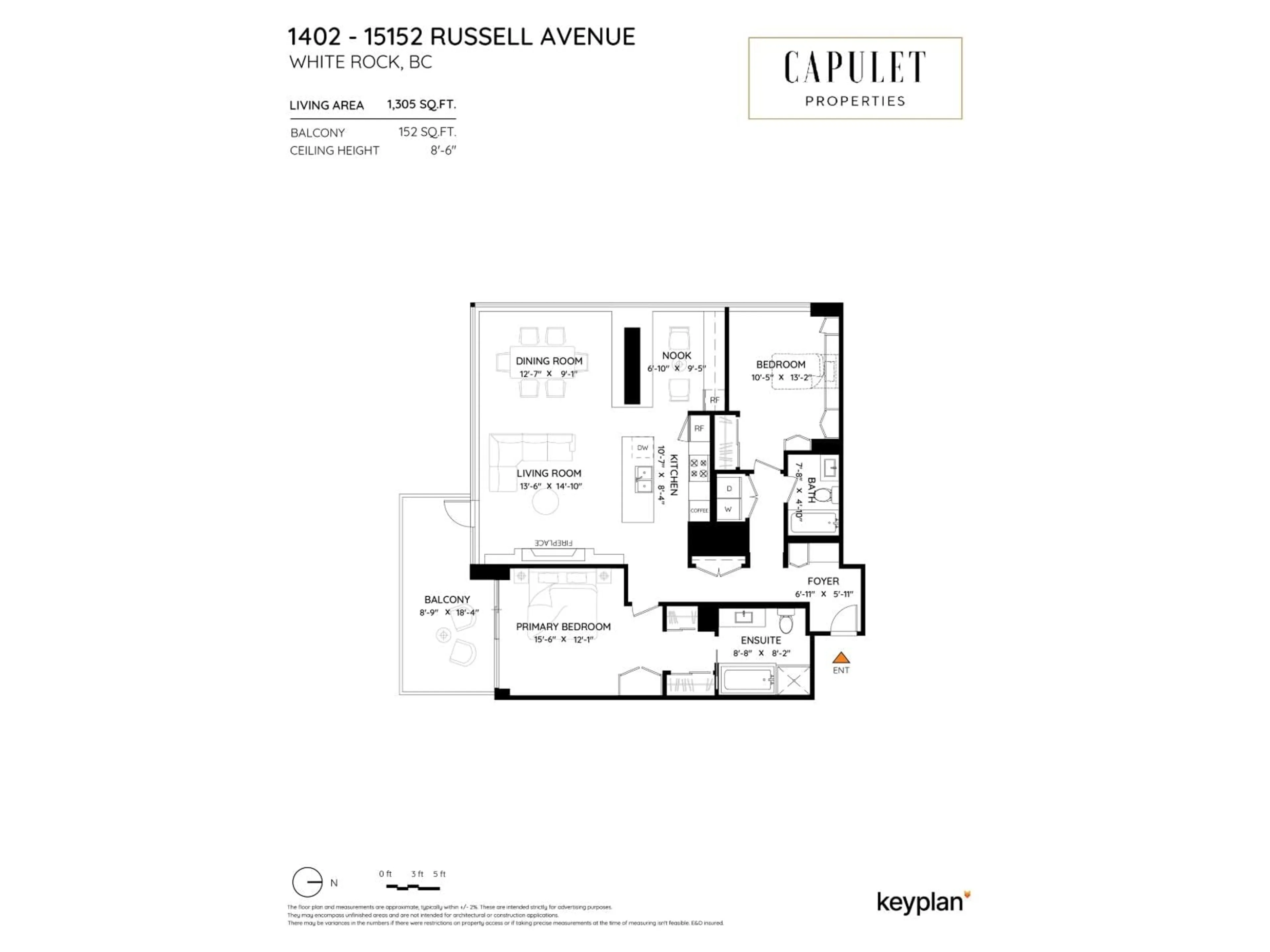 Floor plan for 1402 - 15152 RUSSELL, White Rock British Columbia V4B0A3