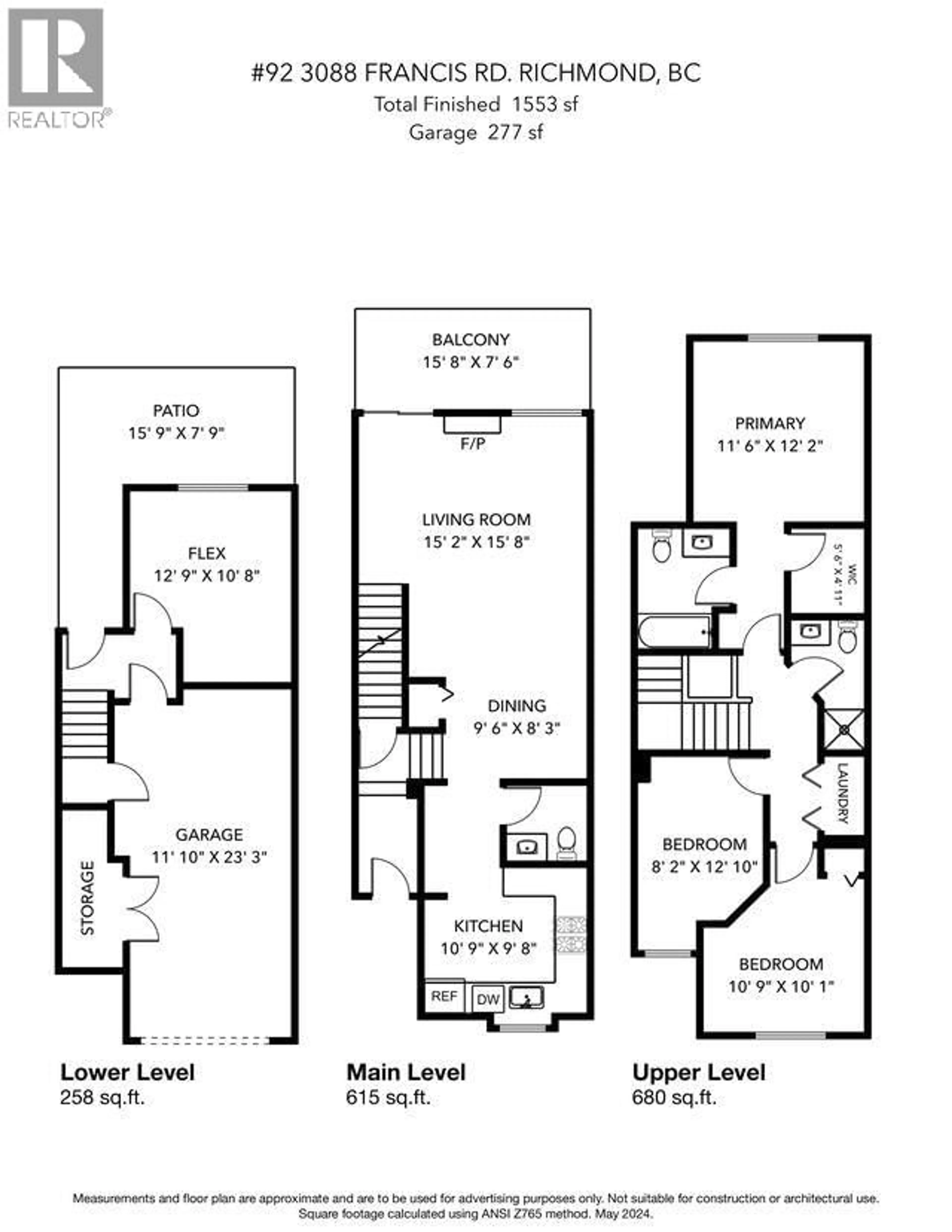 Floor plan for 92 - 3088 FRANCIS ROAD, Richmond British Columbia V7C5V9