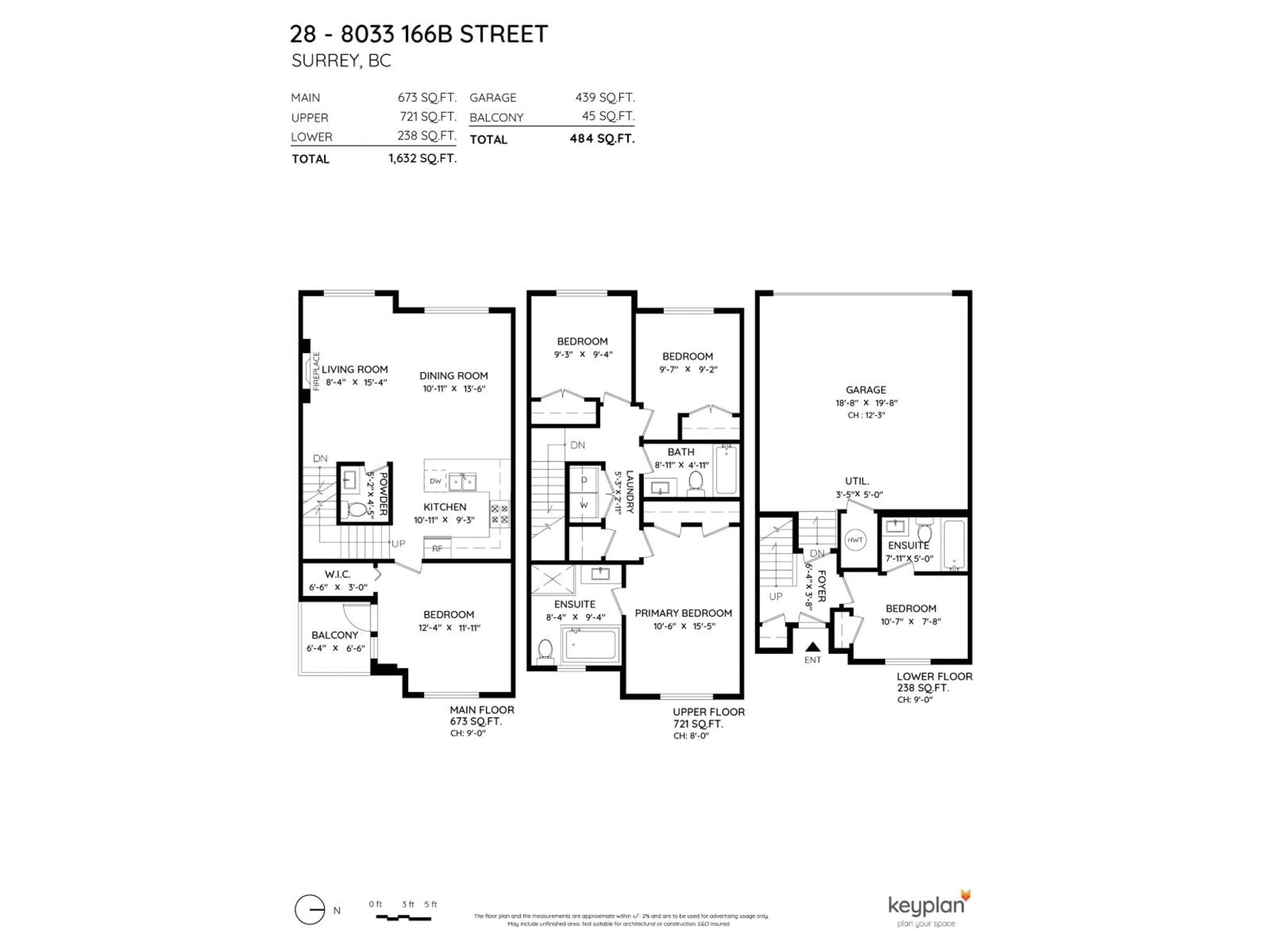 Floor plan for 28 - 8033 166B, Surrey British Columbia V4N0G7