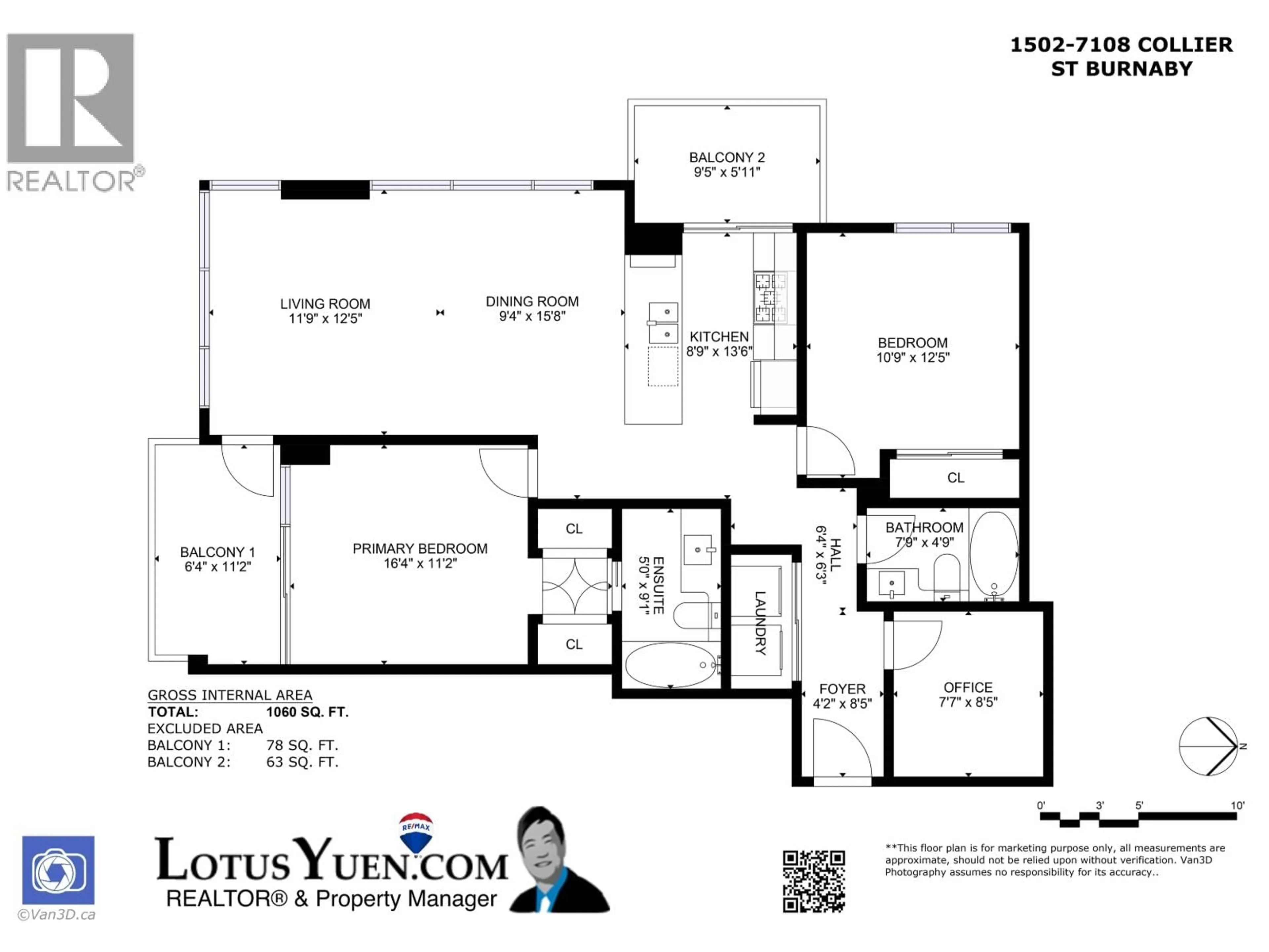 Floor plan for 1502 - 7108 COLLIER STREET, Burnaby British Columbia V5E0A1