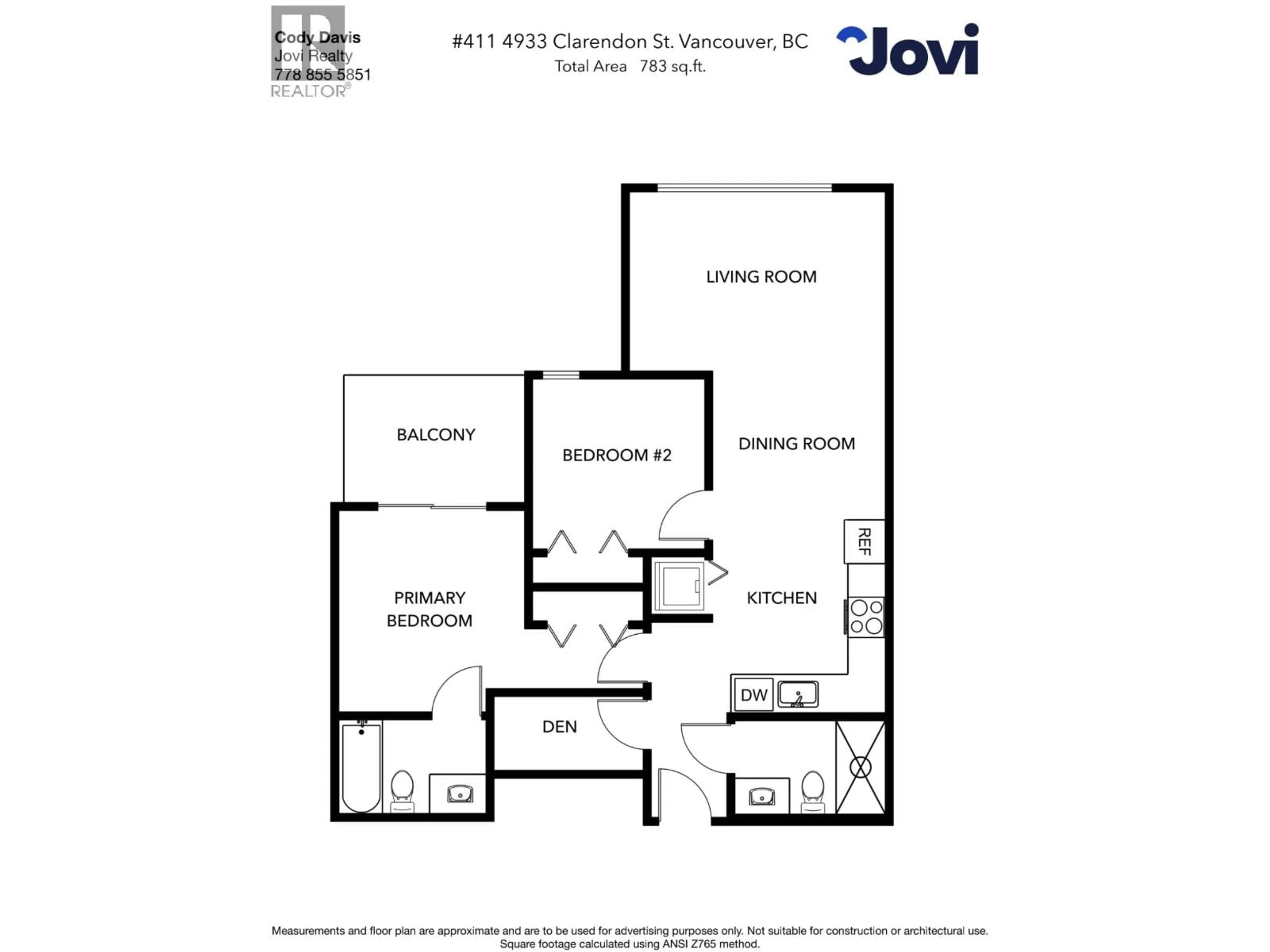 Floor plan for 411 - 4933 CLARENDON STREET, Vancouver British Columbia V5R3J3