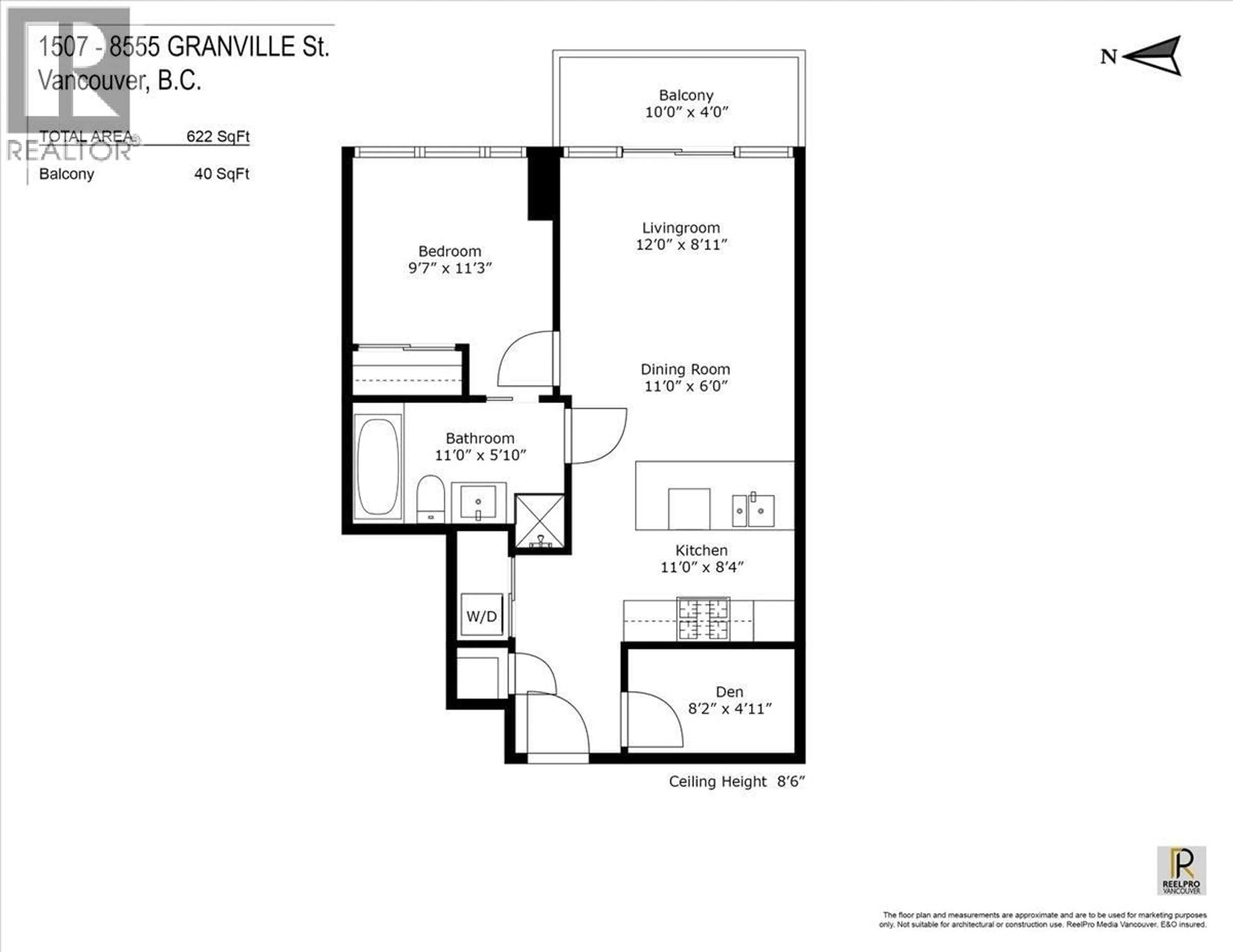 Floor plan for 1507 - 8555 GRANVILLE STREET, Vancouver British Columbia V6P0C3