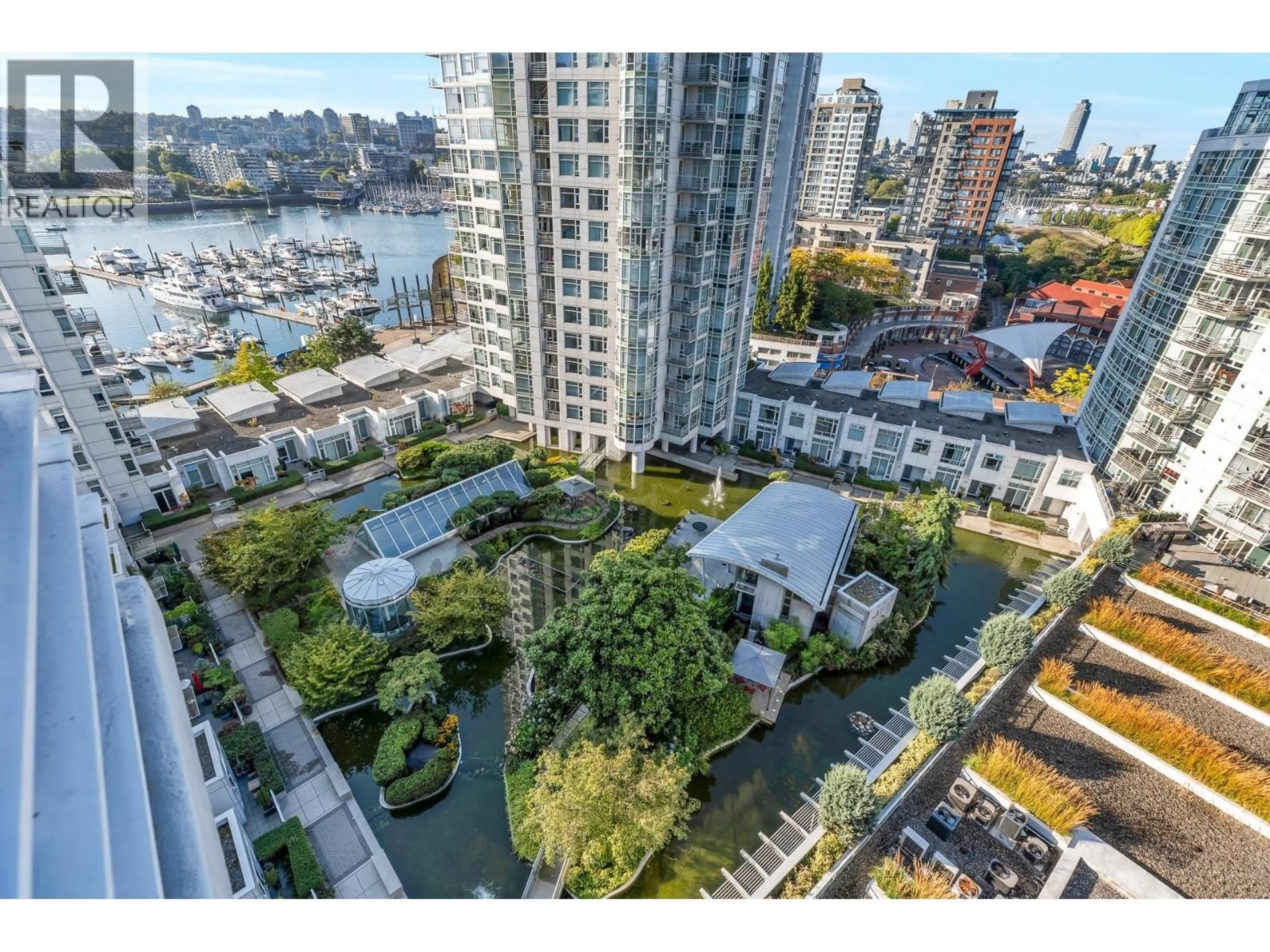 A pic from outside/outdoor area/front of a property/back of a property/a pic from drone, water/lake/river/ocean view for 1608 - 198 AQUARIUS MEWS, Vancouver British Columbia V6Z2Y4
