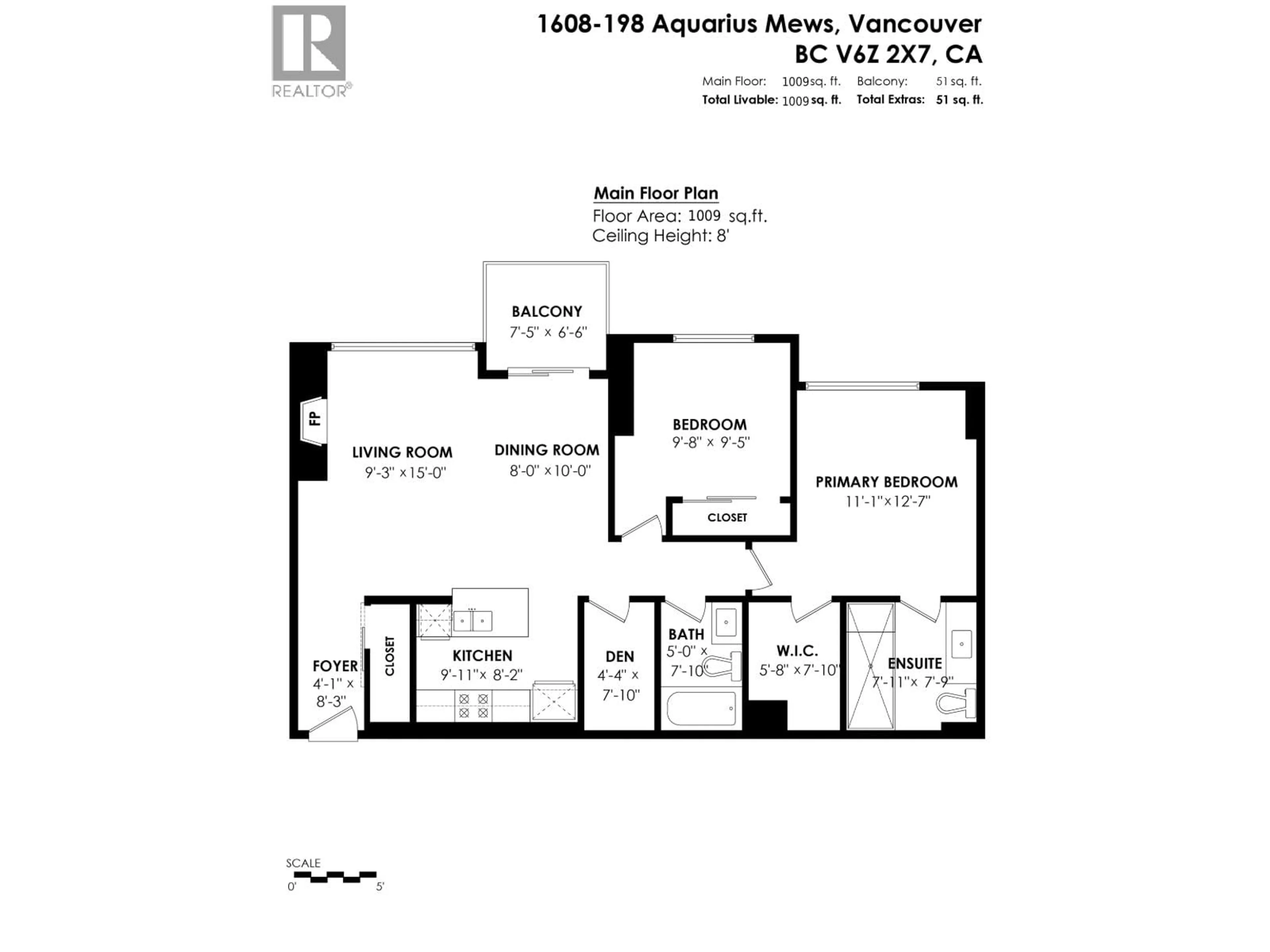 Floor plan for 1608 - 198 AQUARIUS MEWS, Vancouver British Columbia V6Z2Y4