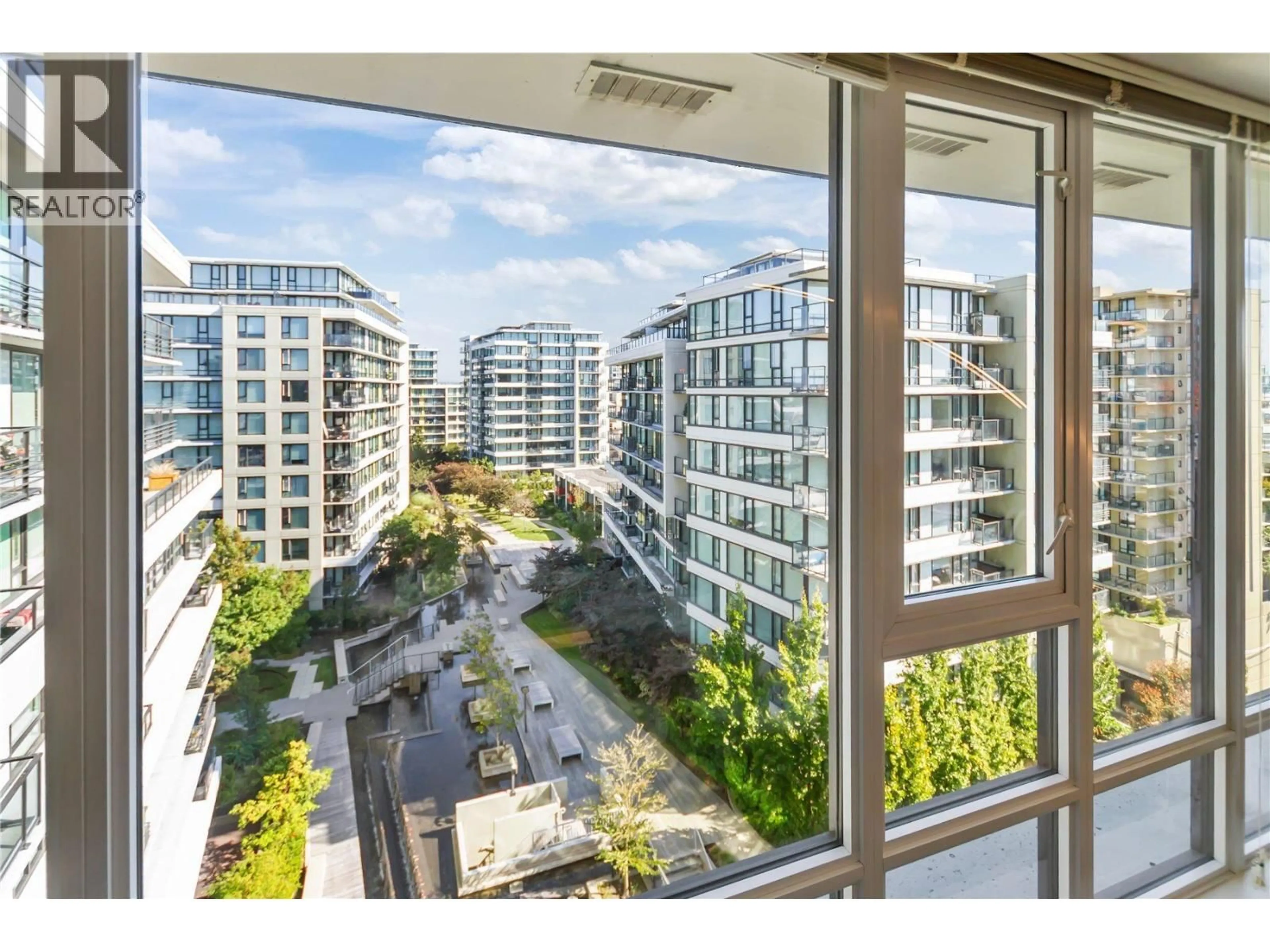 Balcony in the apartment, city buildings view from balcony for 1301 - 7788 ACKROYD ROAD, Richmond British Columbia V6X0M8