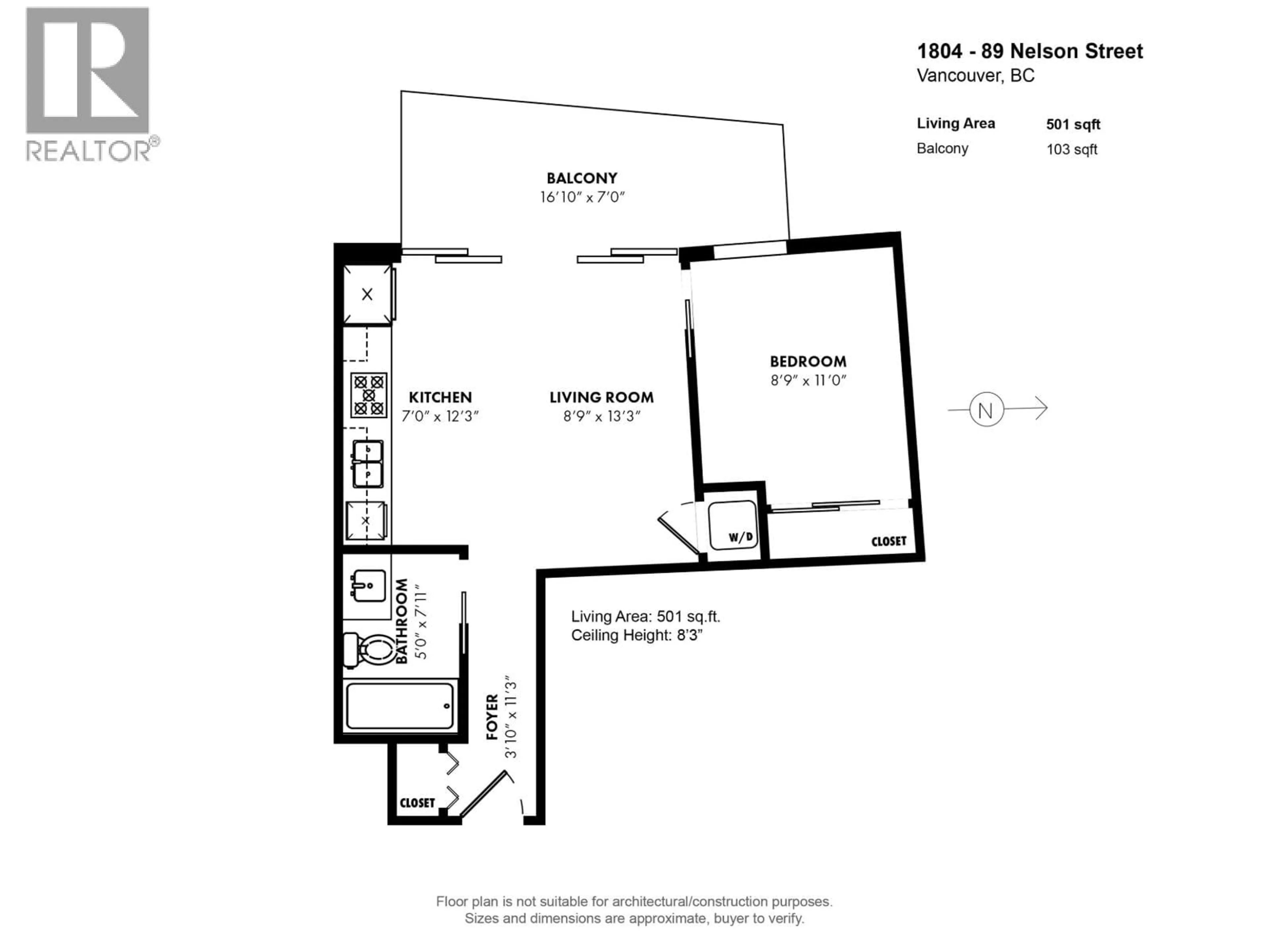 Floor plan for 1804 - 89 NELSON STREET, Vancouver British Columbia V6Z0E7