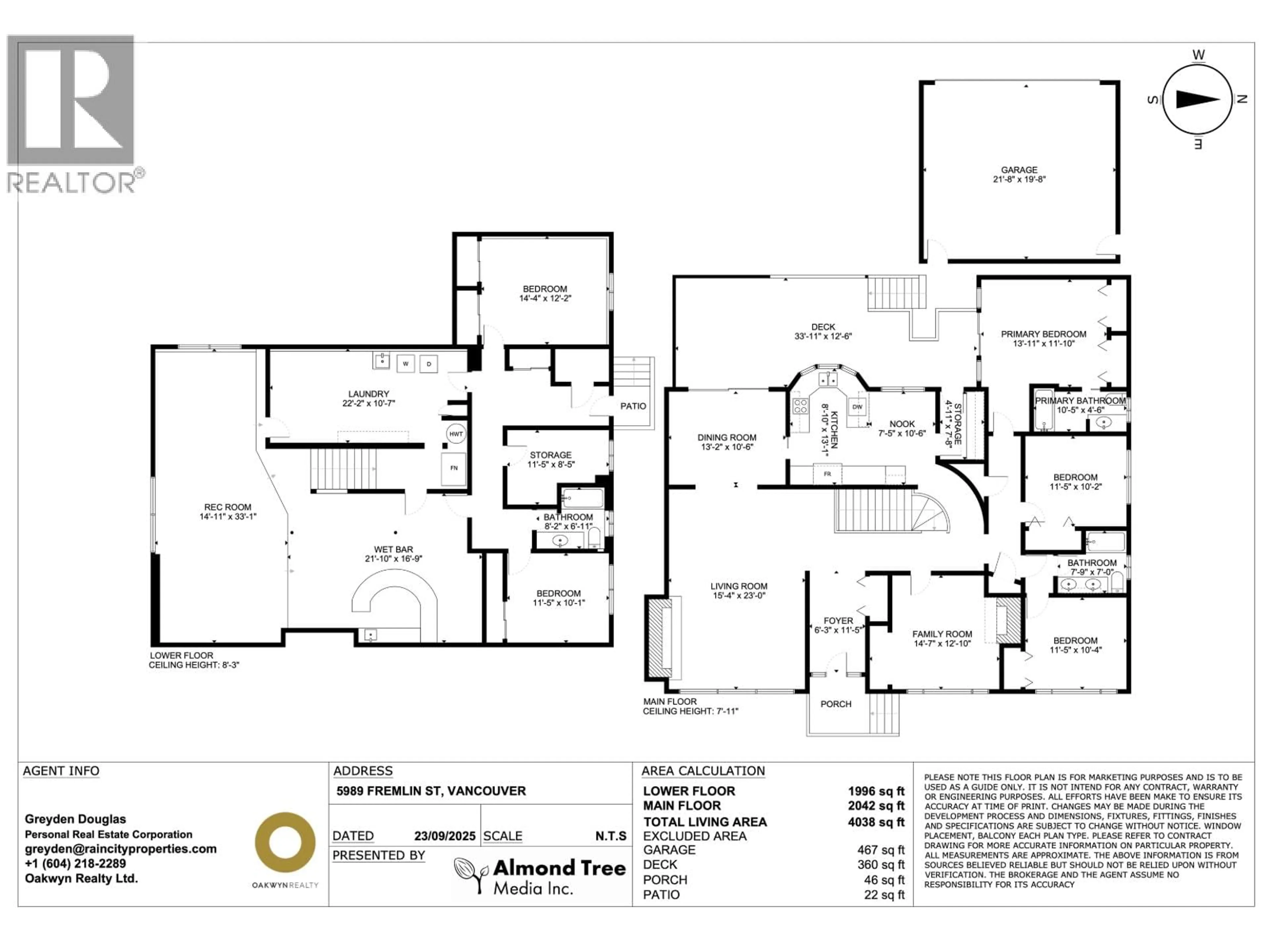 Floor plan for 5989 FREMLIN STREET, Vancouver British Columbia V5Z3W8