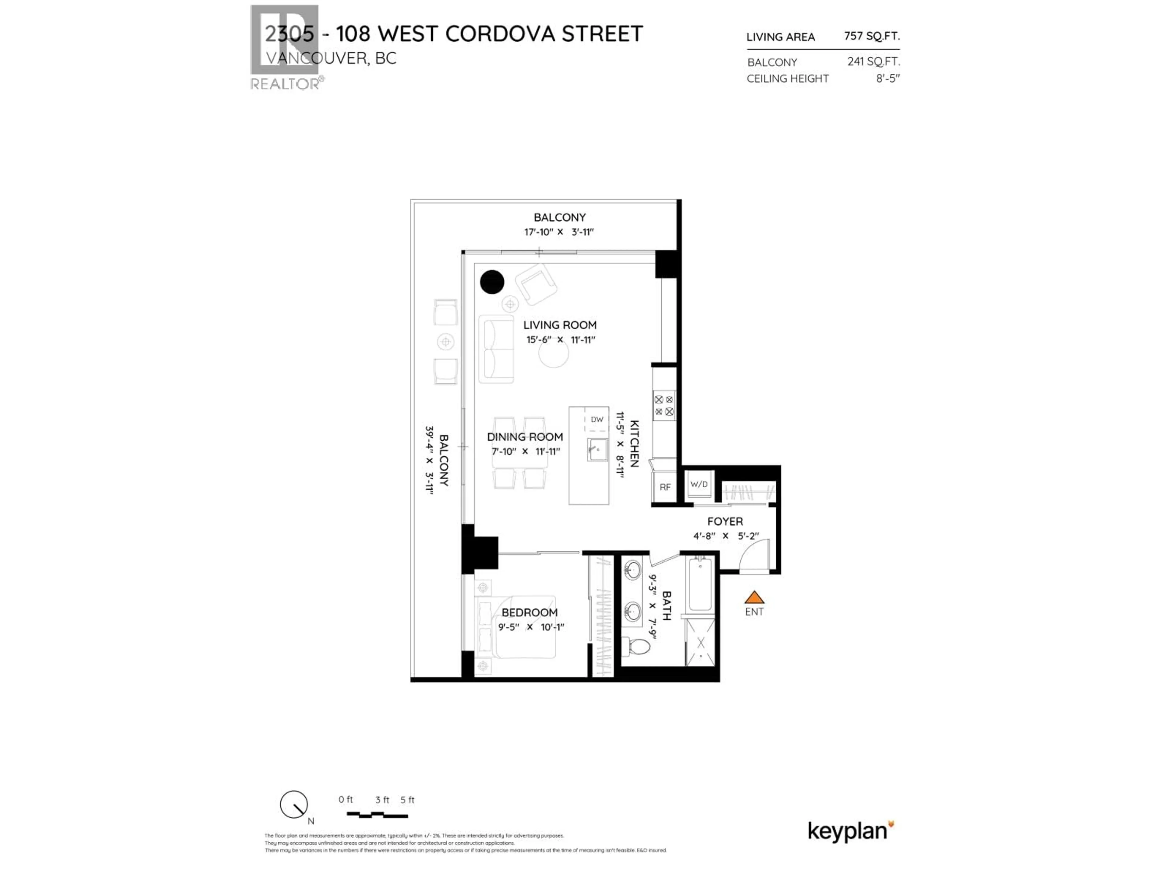Floor plan for 2305 - 108 CORDOVA STREET, Vancouver British Columbia V6B0G5