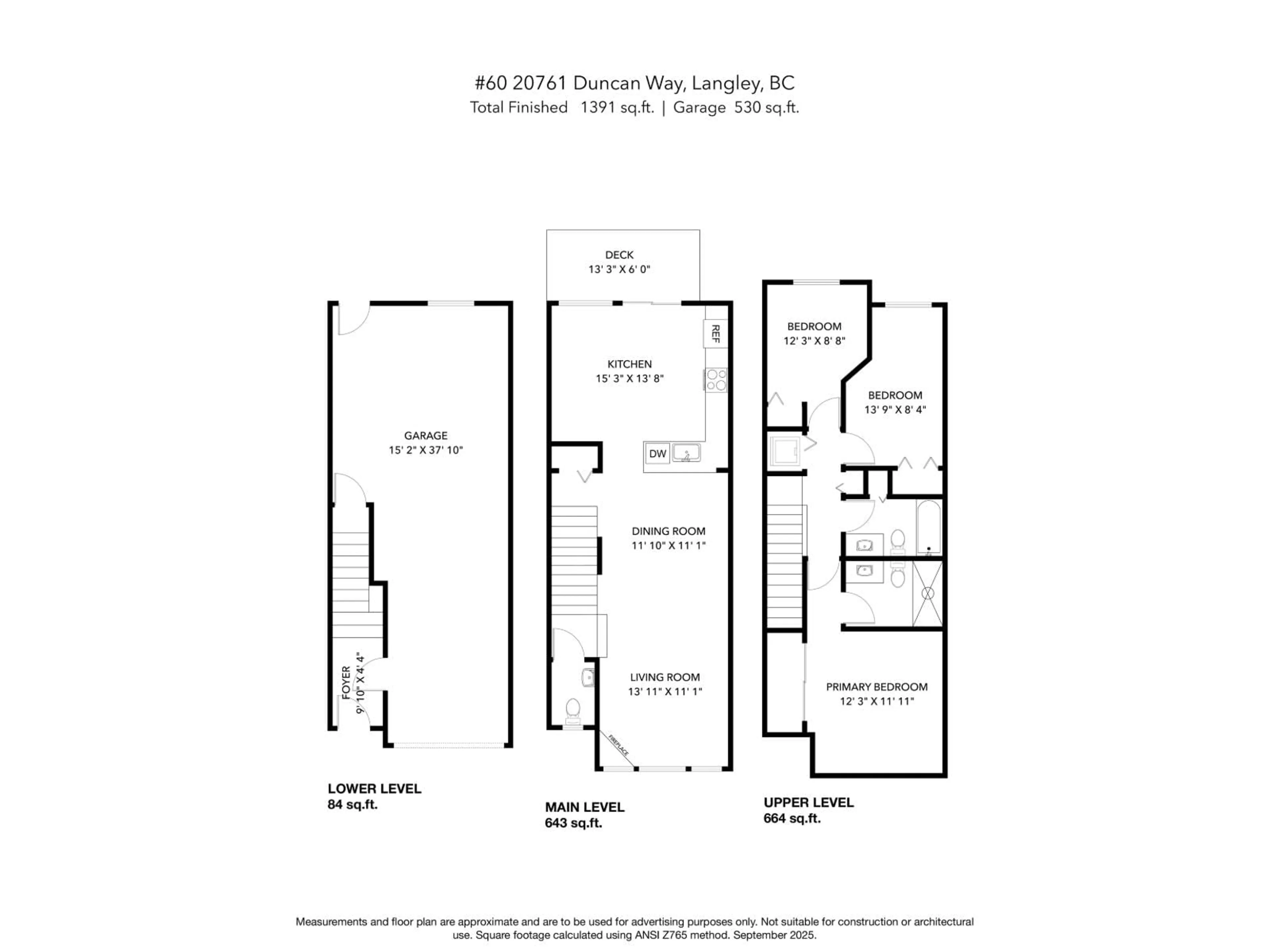 Floor plan for 60 - 20761 DUNCAN, Langley British Columbia V3A9L4