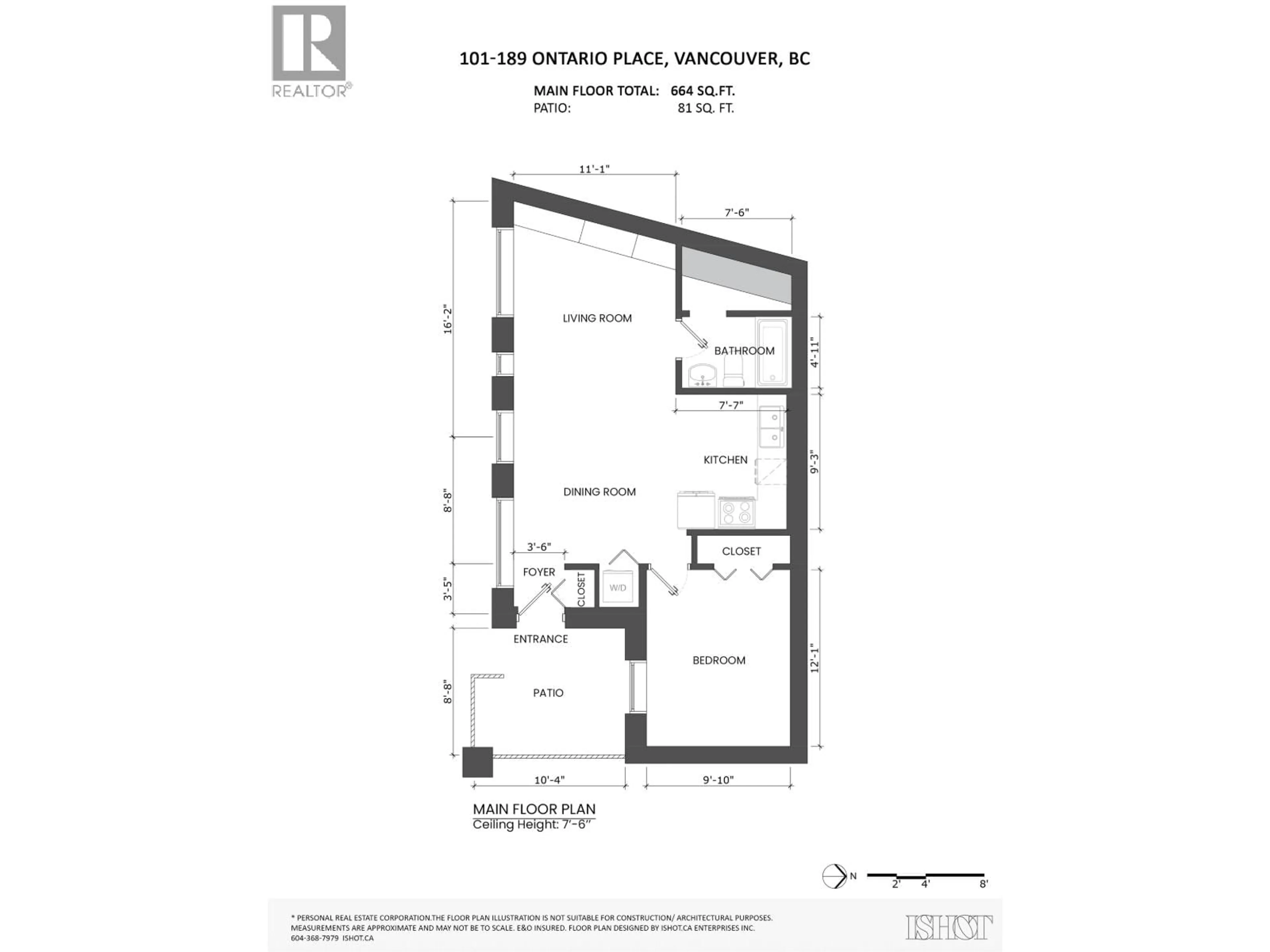 Floor plan for 101 - 189 ONTARIO PLACE, Vancouver British Columbia V5W4C6