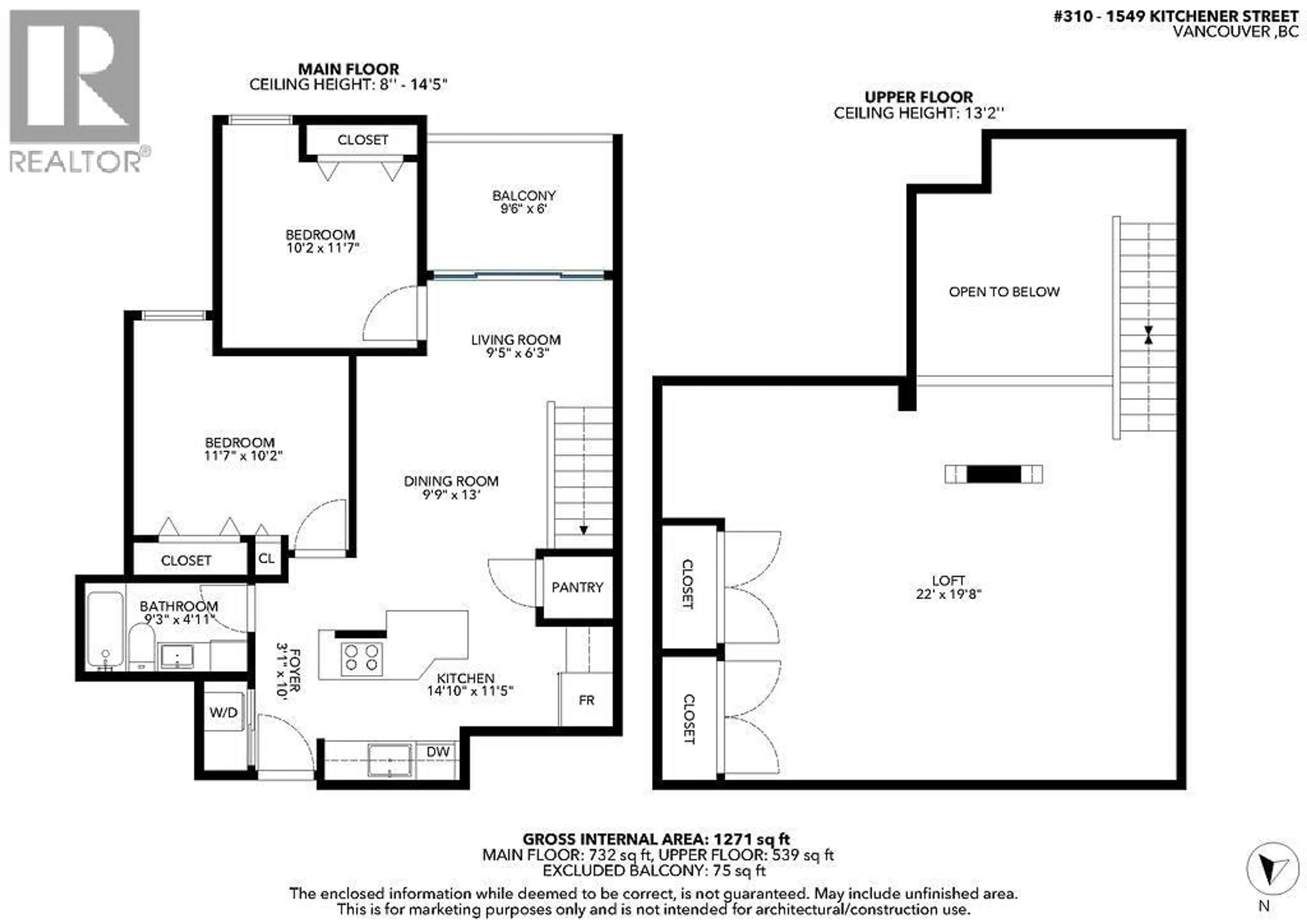 Floor plan for 310 - 1549 KITCHENER STREET, Vancouver British Columbia V5L2V8