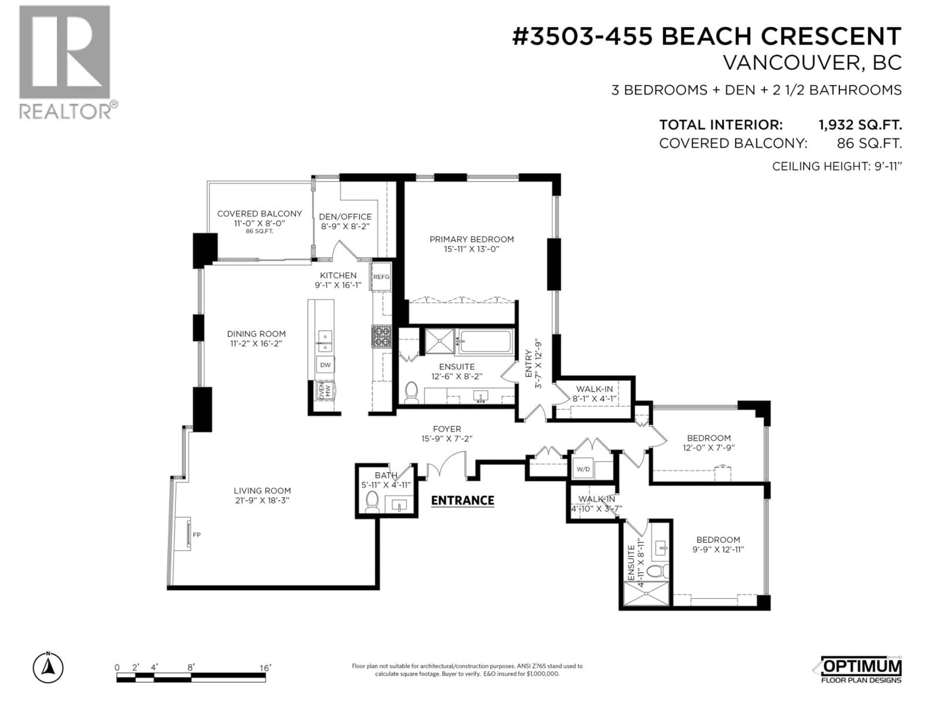 Floor plan for 3503 - 455 BEACH CRESCENT, Vancouver British Columbia V6Z3E5