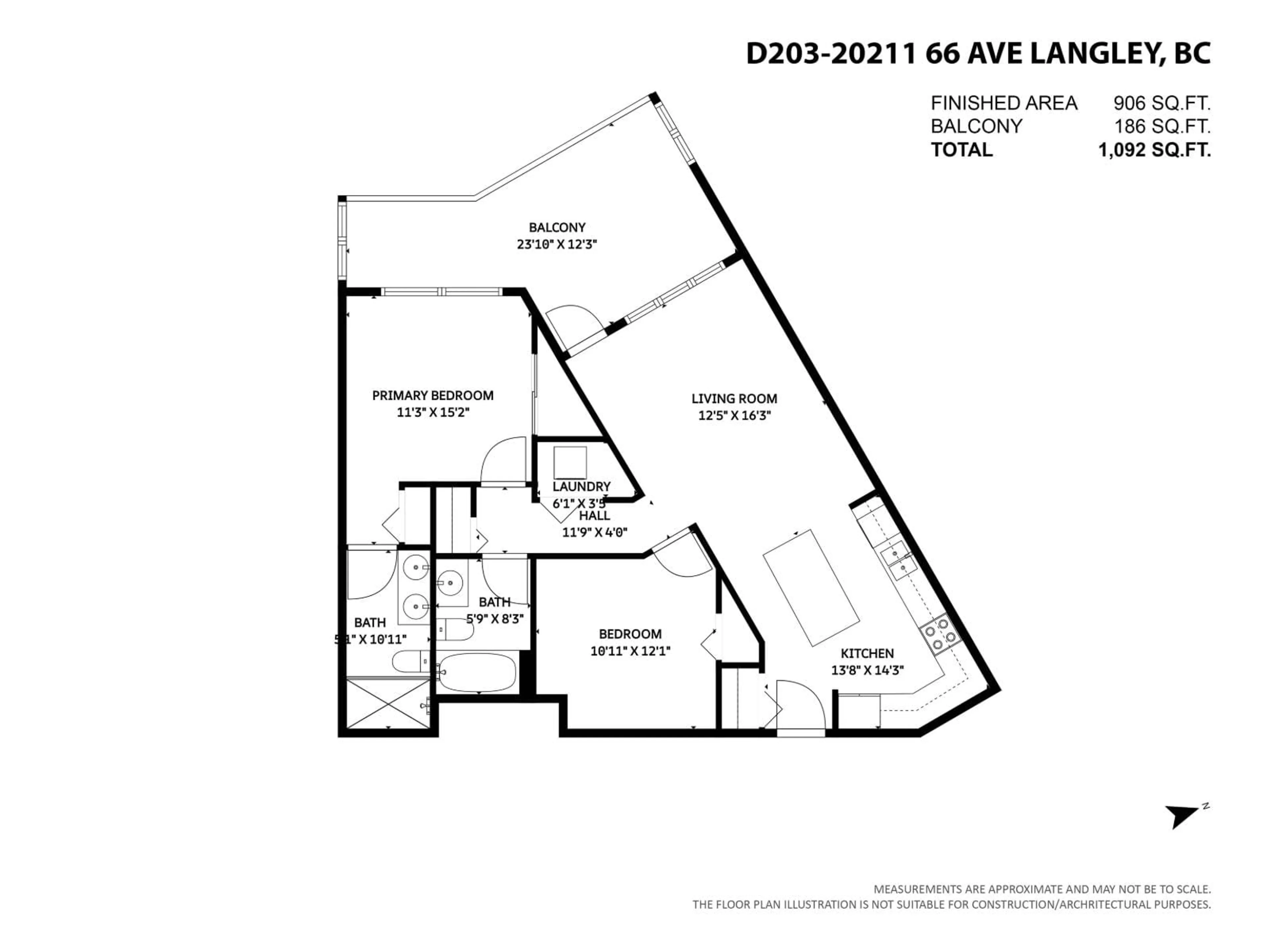 Floor plan for D203 - 20211 66, Langley British Columbia V2Y0L4