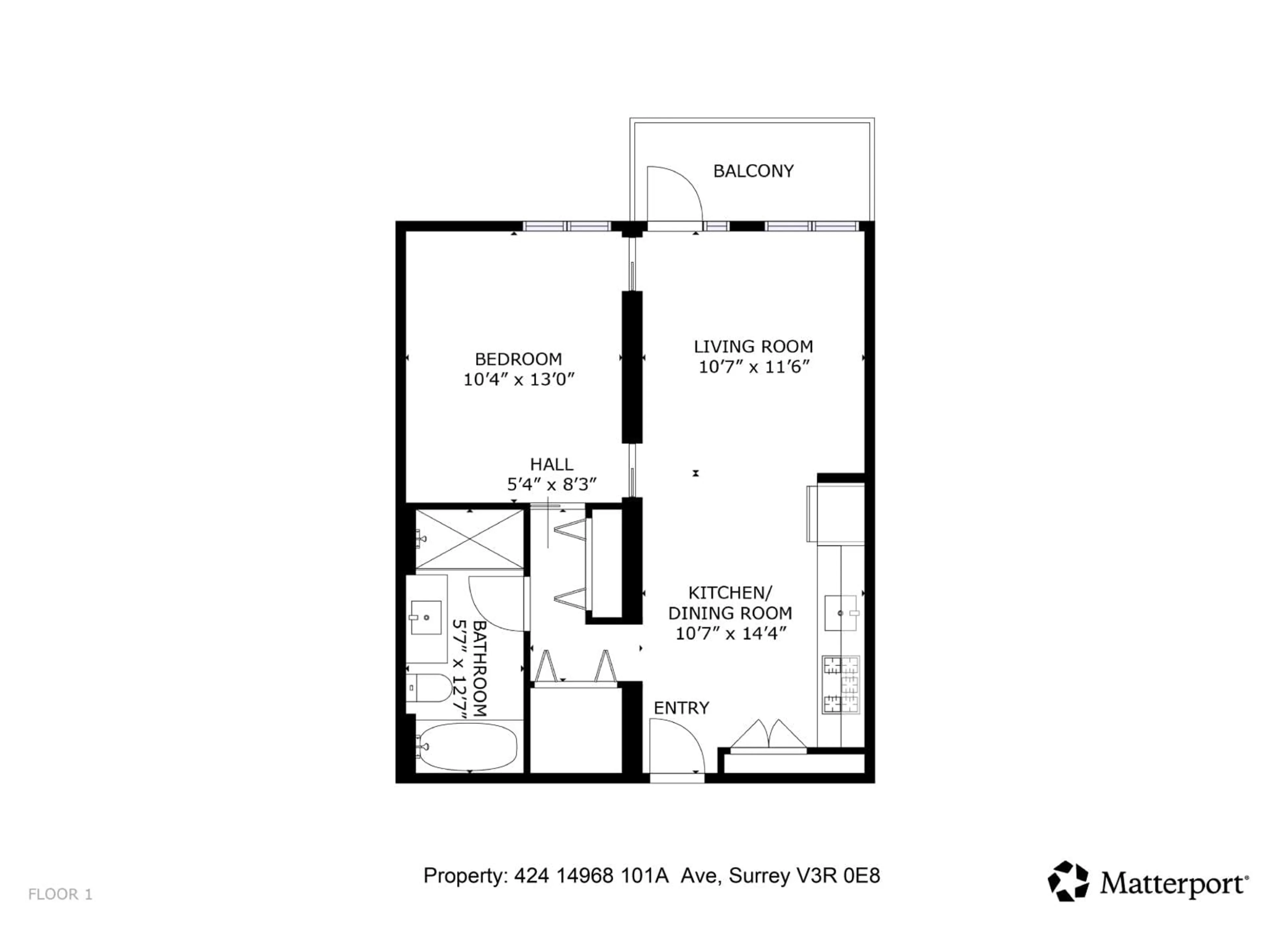 Floor plan for 424 - 14968 101A, Surrey British Columbia V3R0E8