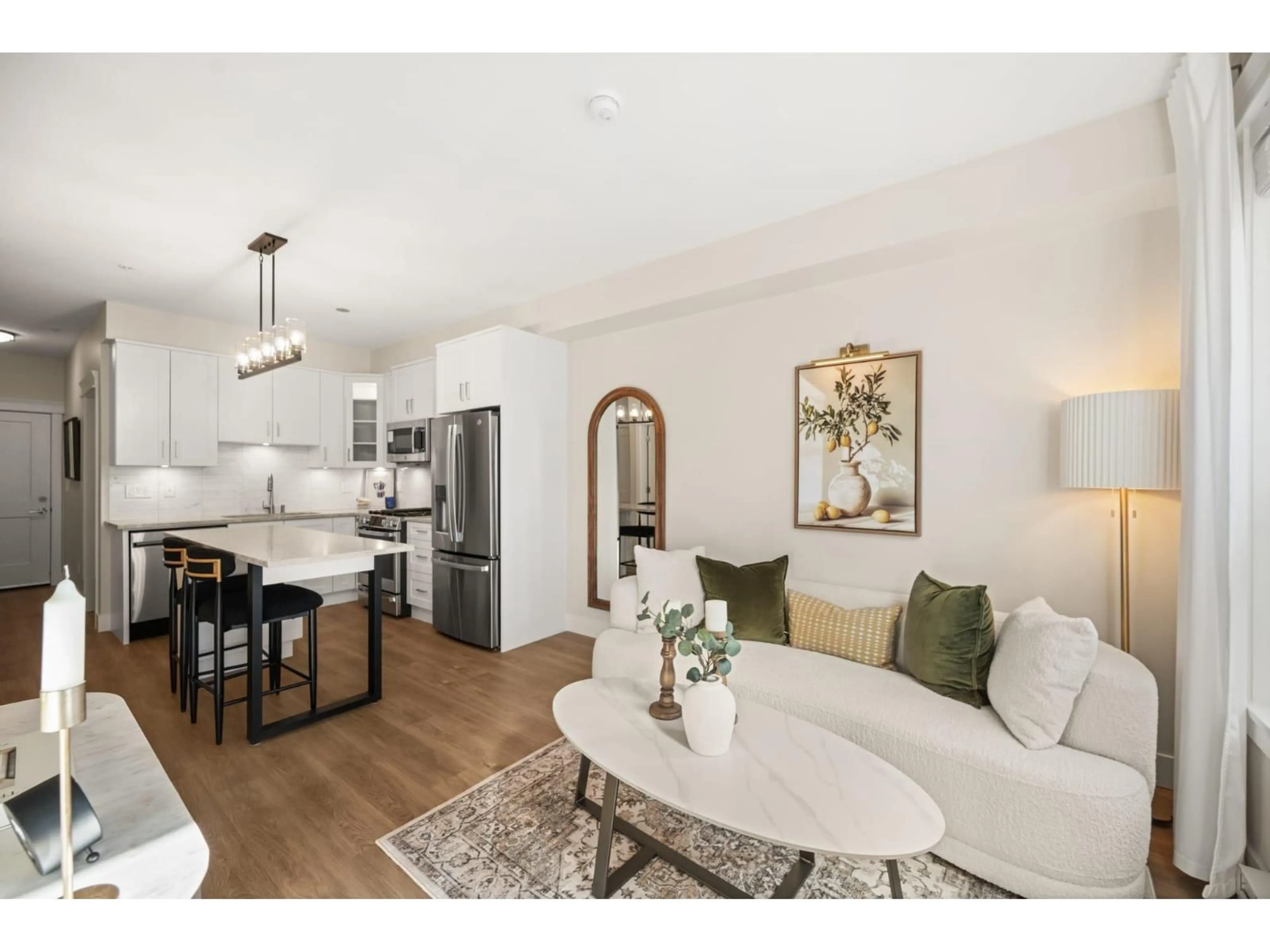 Open concept kitchen, wood/laminate floor for A316 - 8233 208B, Langley British Columbia V2Y2B2