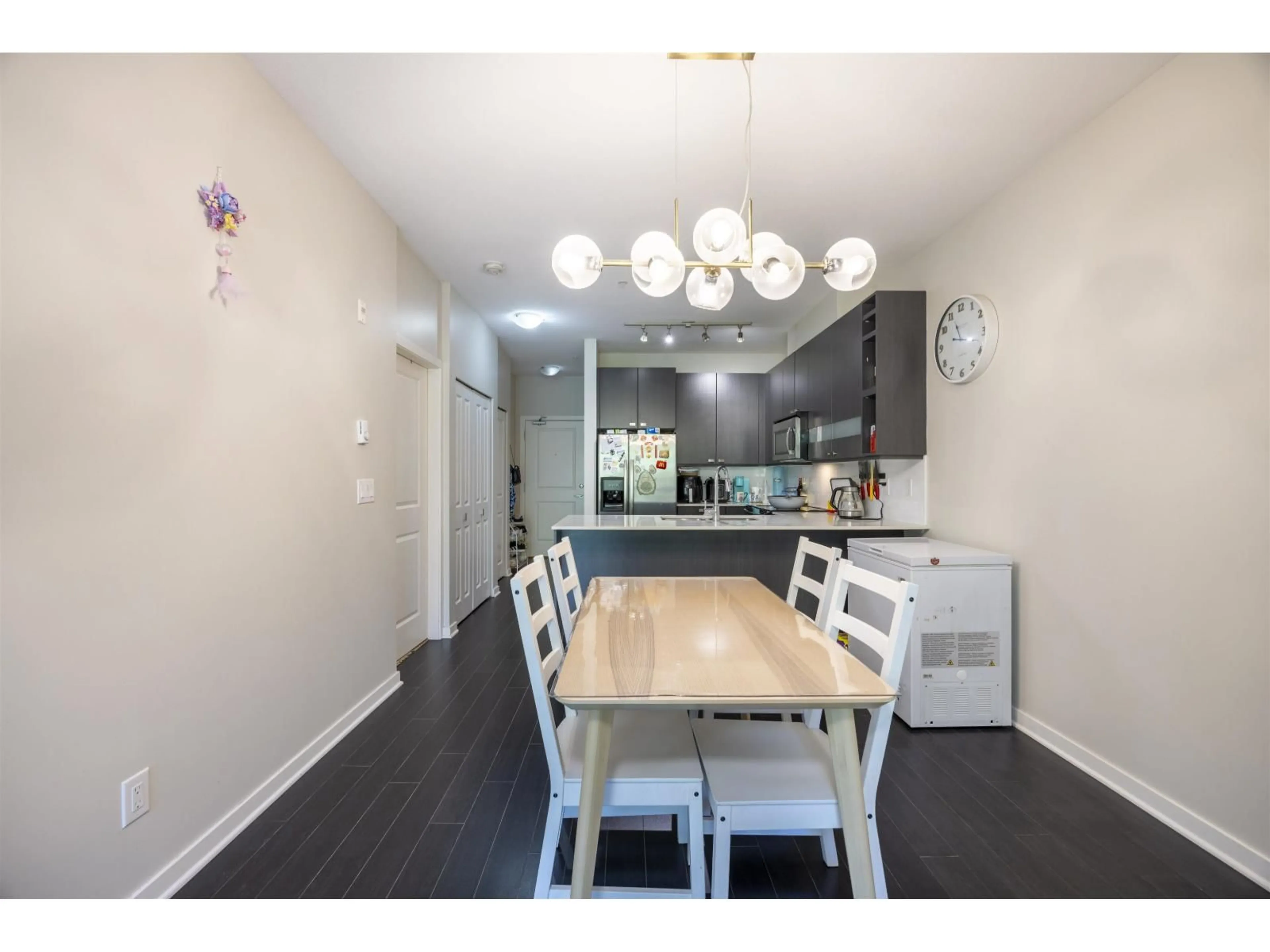 Dining room, wood/laminate floor for 222 - 5655 210A, Langley British Columbia V3A0G4