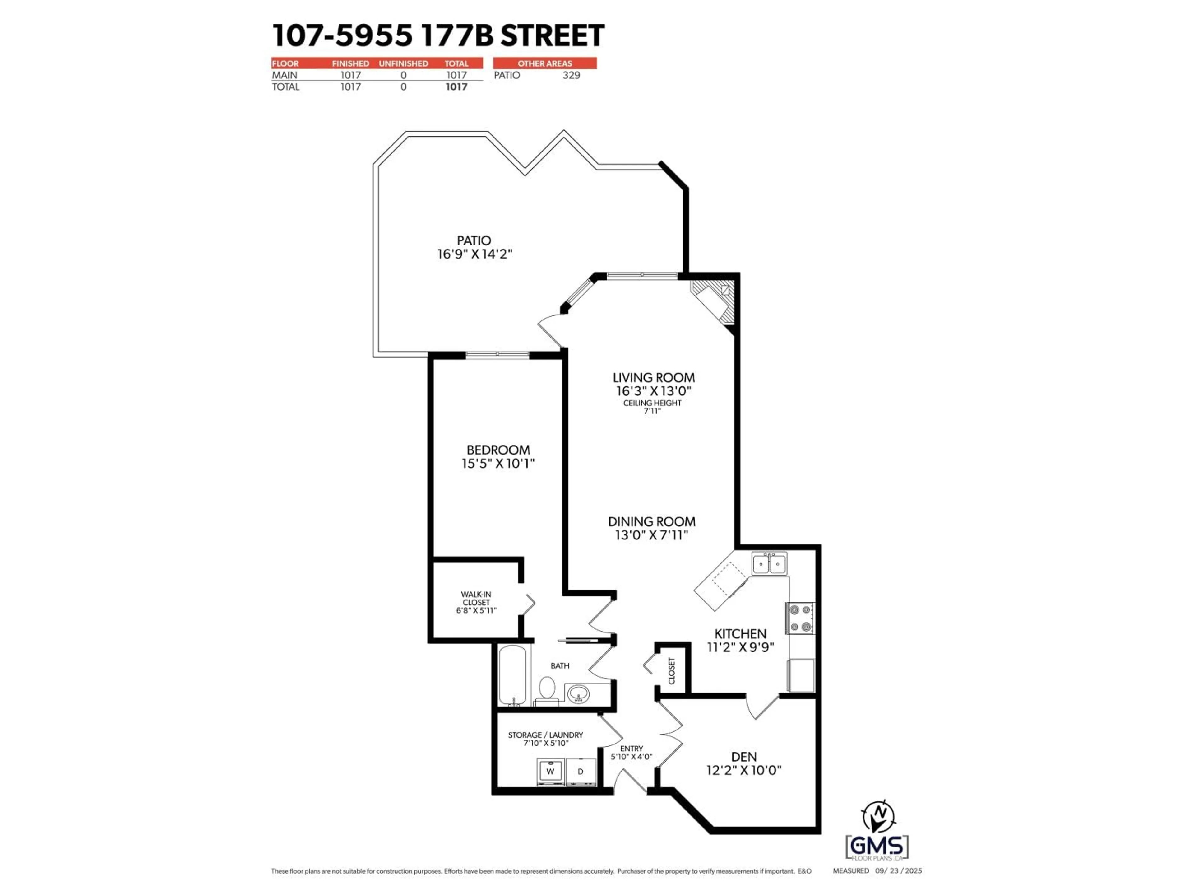 Floor plan for 107 - 5955 177B, Surrey British Columbia V3S4J7