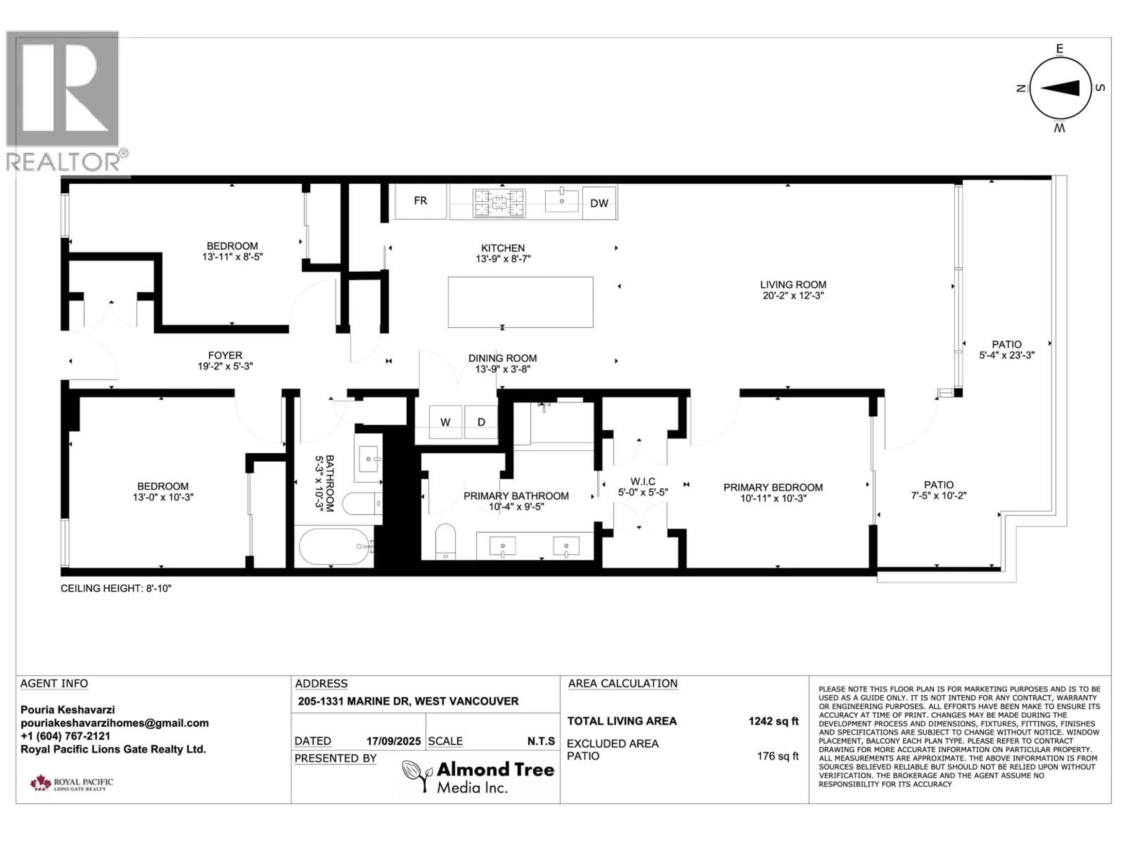 Floor plan for 205 - 1331 MARINE DRIVE, West Vancouver British Columbia V7T1B6