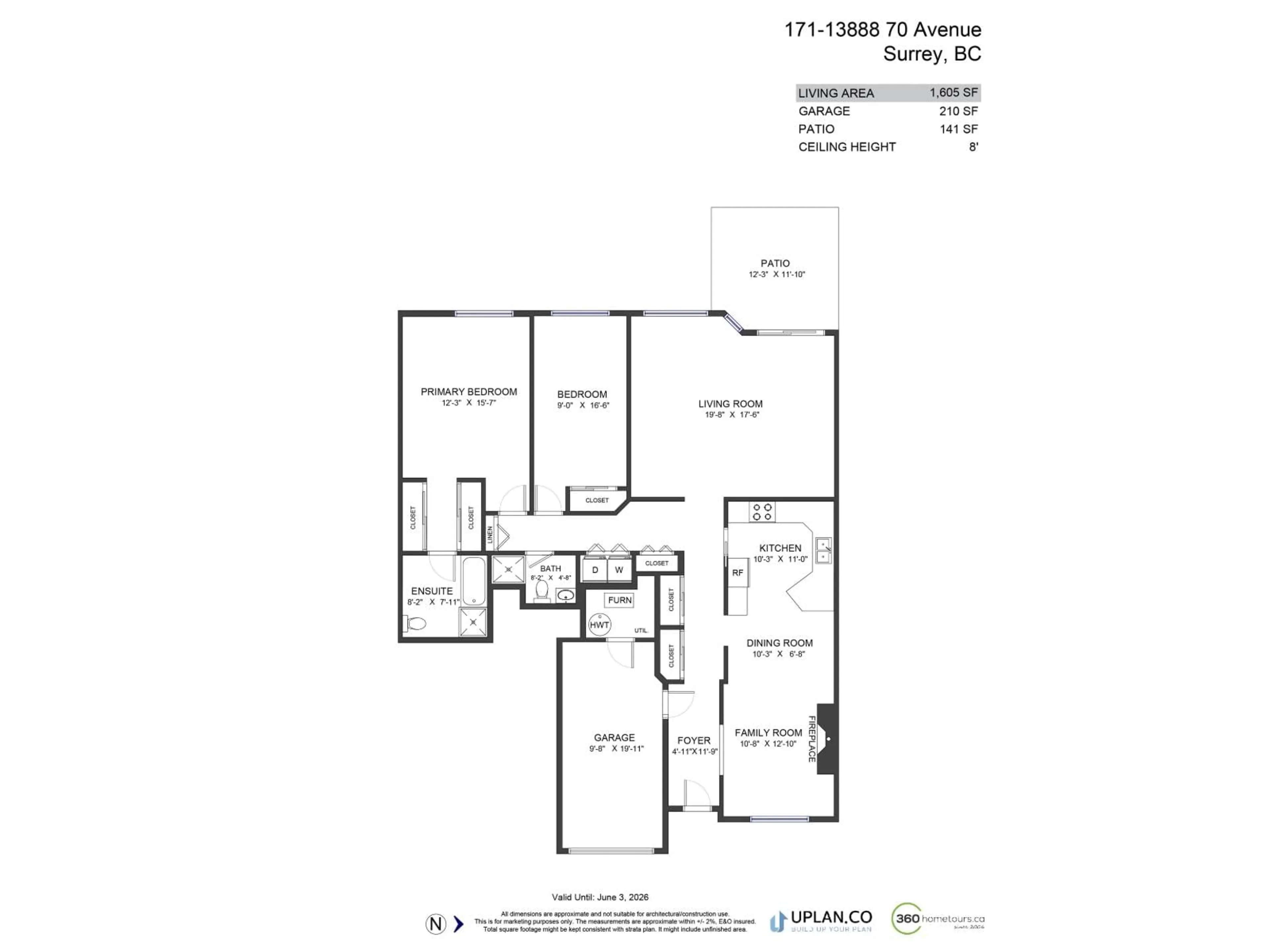 Floor plan for 171 - 13888 70, Surrey British Columbia V3W0R8