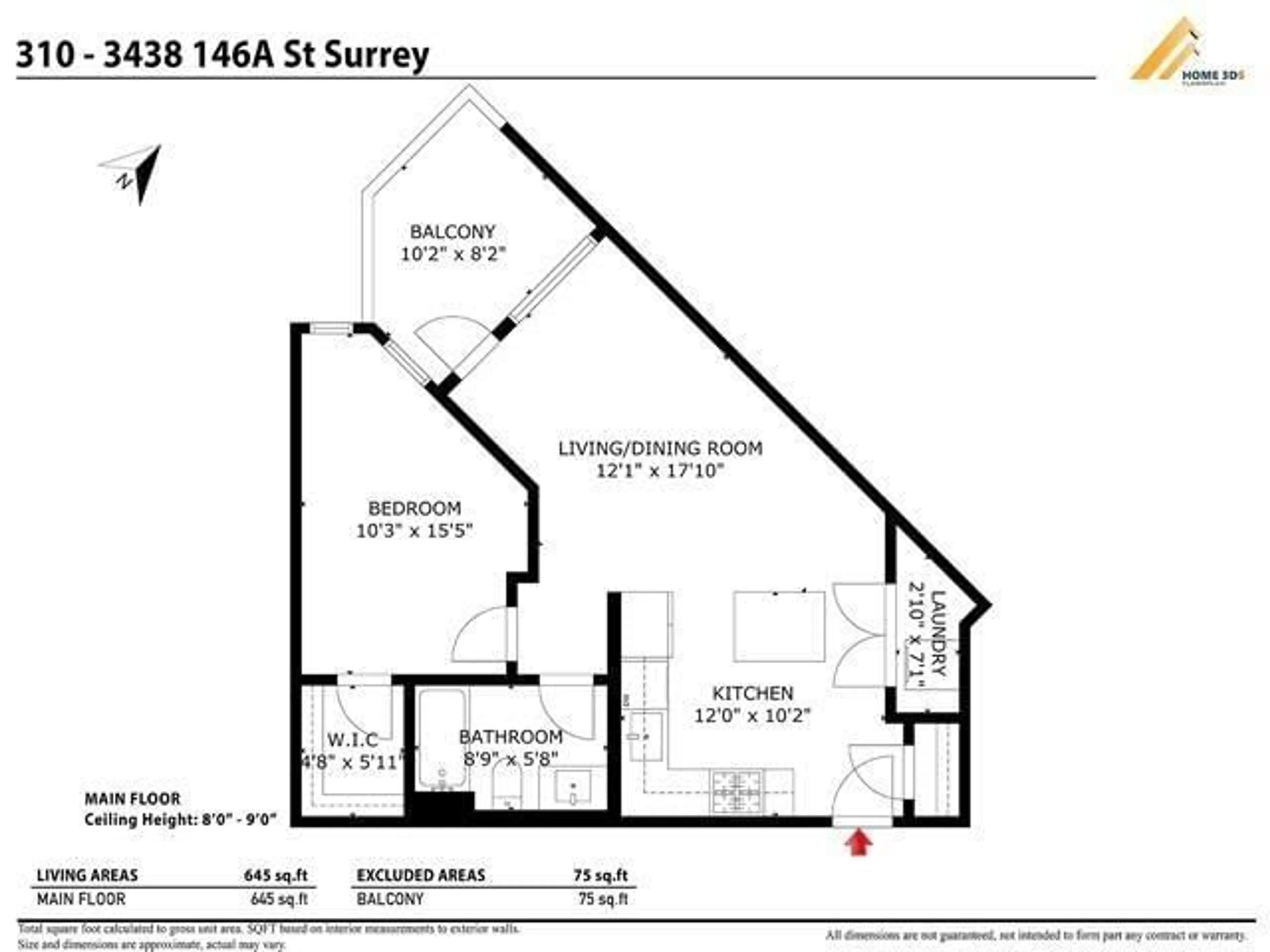 Floor plan for 310 - 3438 146A, Surrey British Columbia V4P0J1