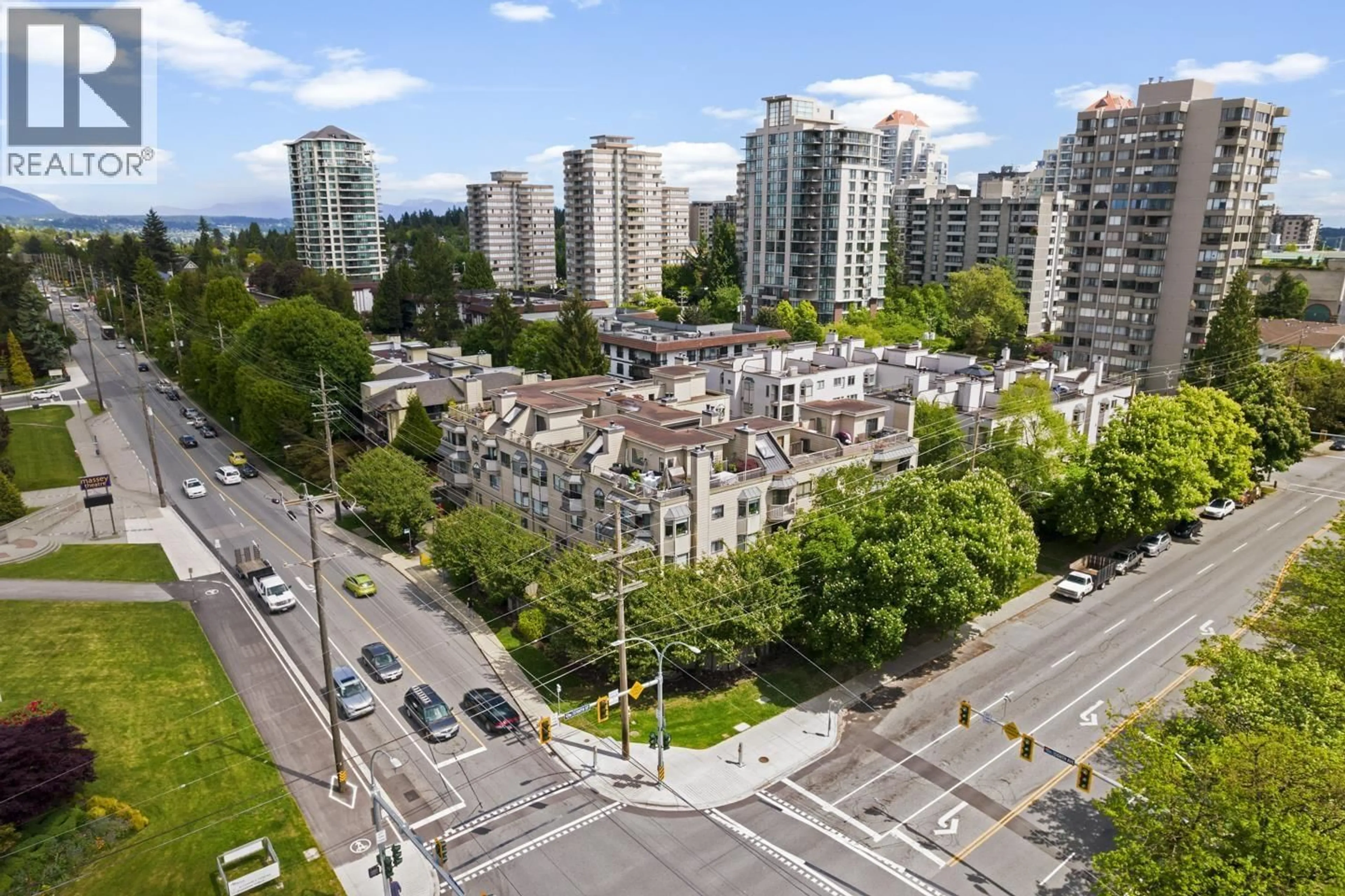 A pic from outside/outdoor area/front of a property/back of a property/a pic from drone, city buildings view from balcony for 103 - 777 EIGHTH STREET, New Westminster British Columbia V3N3S7