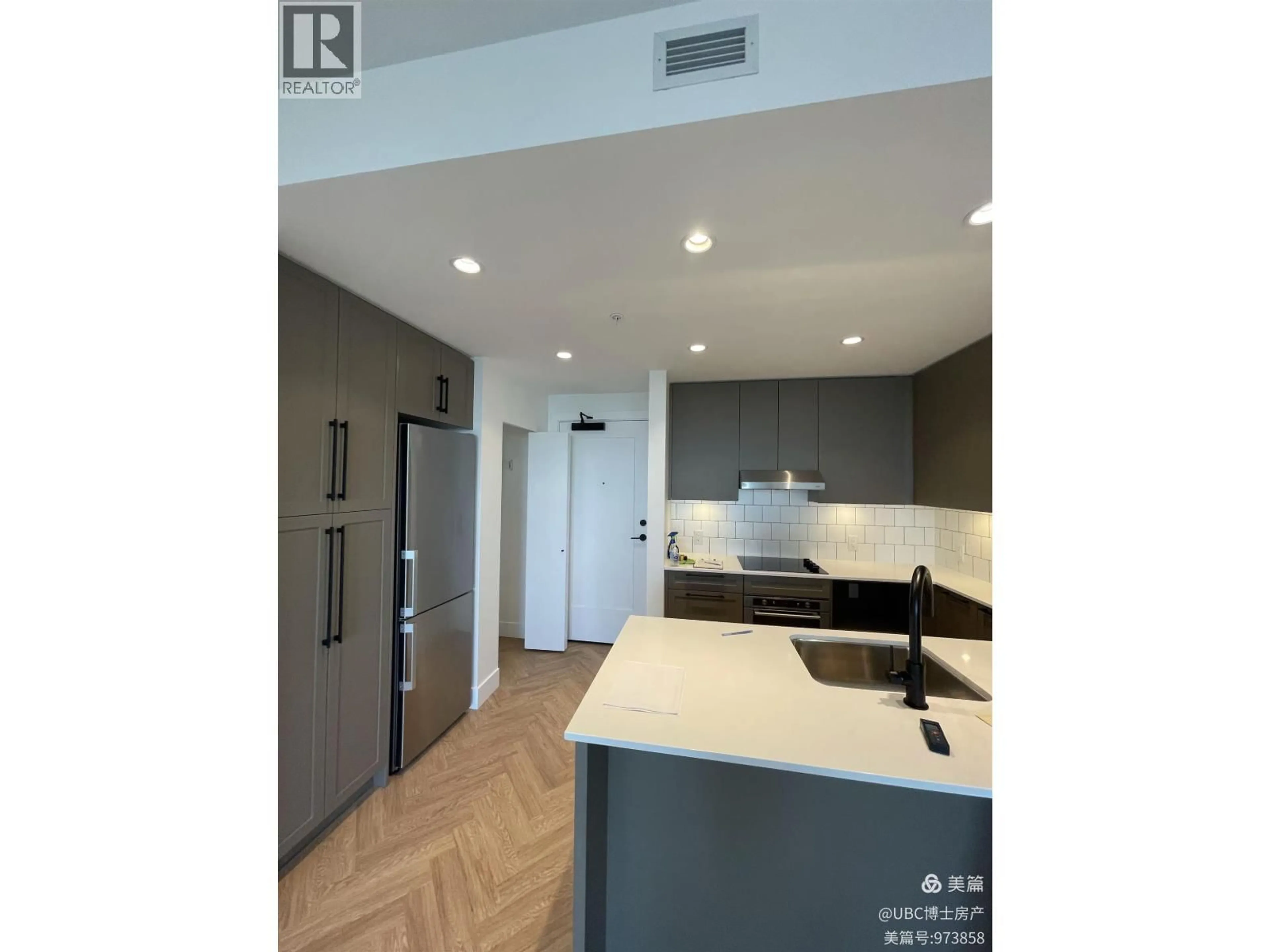 Open concept kitchen, wood/laminate floor for 306 - 9228 SLOPES MEWS, Burnaby British Columbia V5A0E9