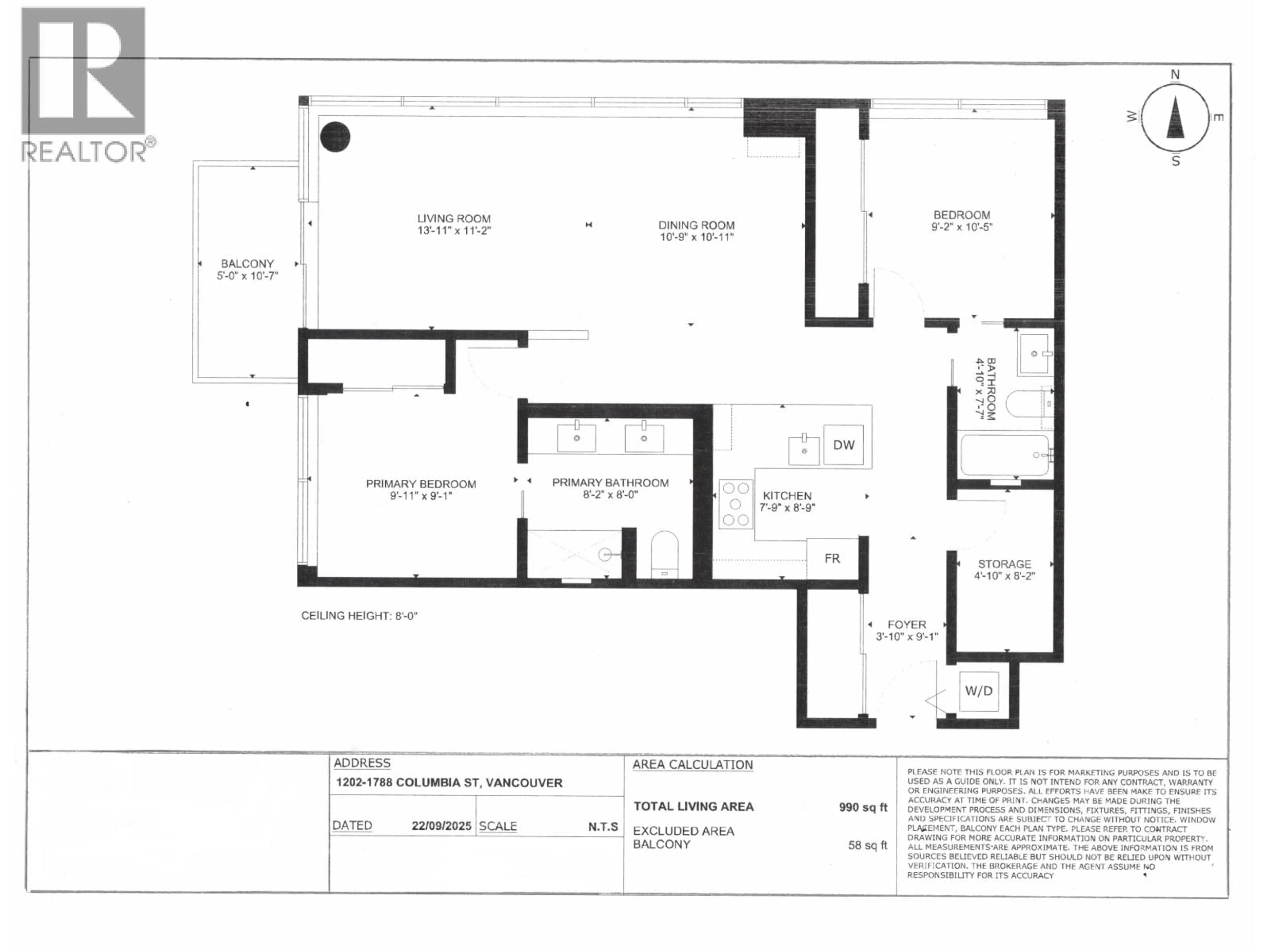 Floor plan for 1202 - 1788 COLUMBIA STREET, Vancouver British Columbia V5Y4A1