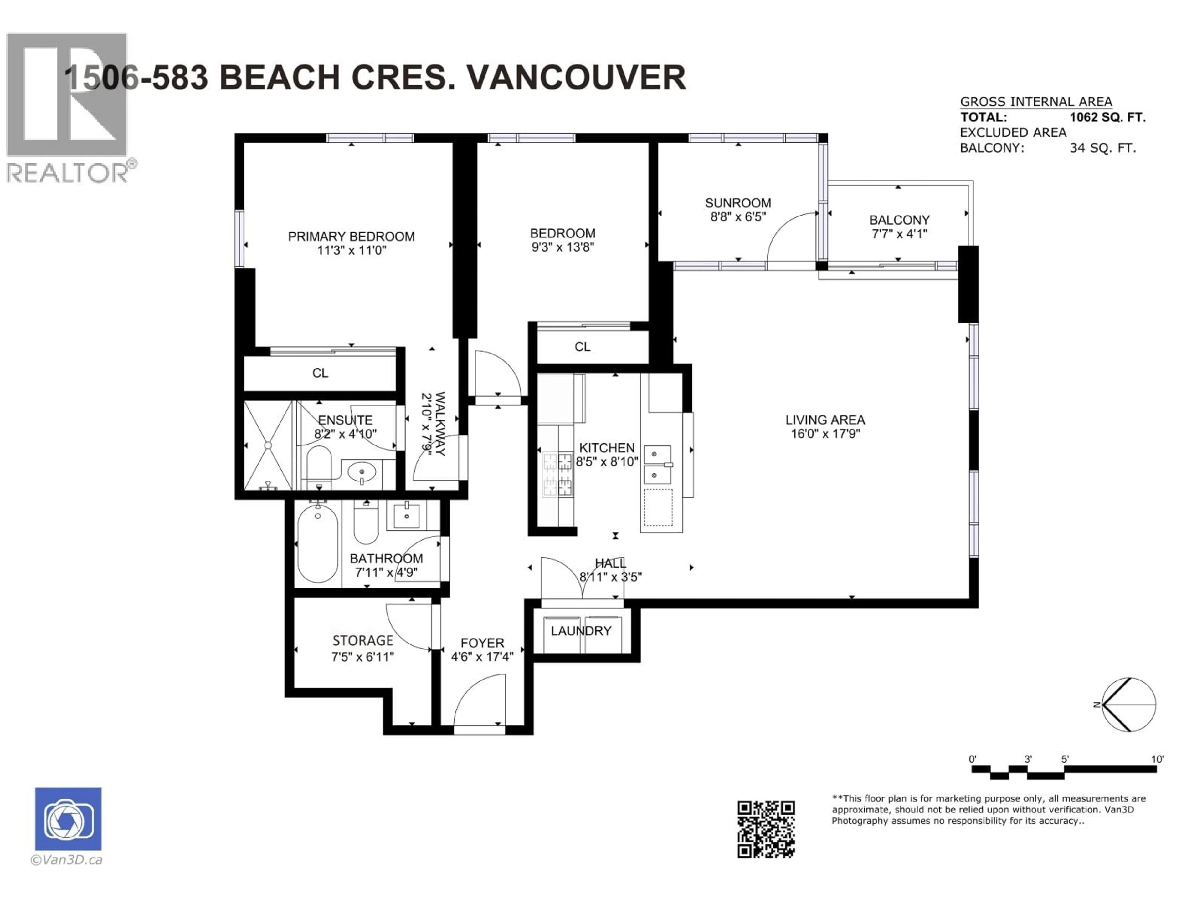 Floor plan for 1506 - 583 BEACH CRESCENT, Vancouver British Columbia V6Z3E6