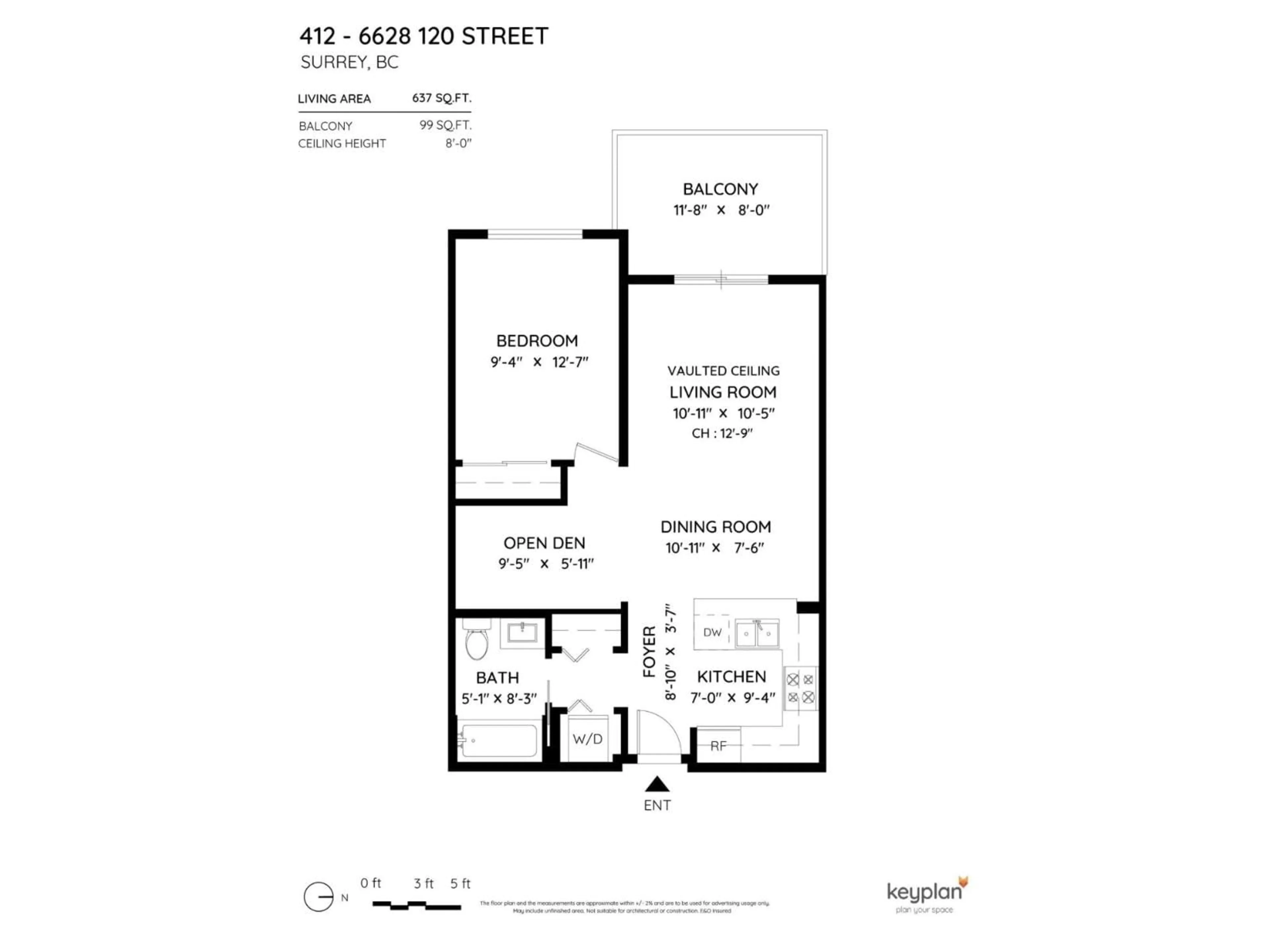 Floor plan for 412 - 6628 120, Surrey British Columbia V3W1T7