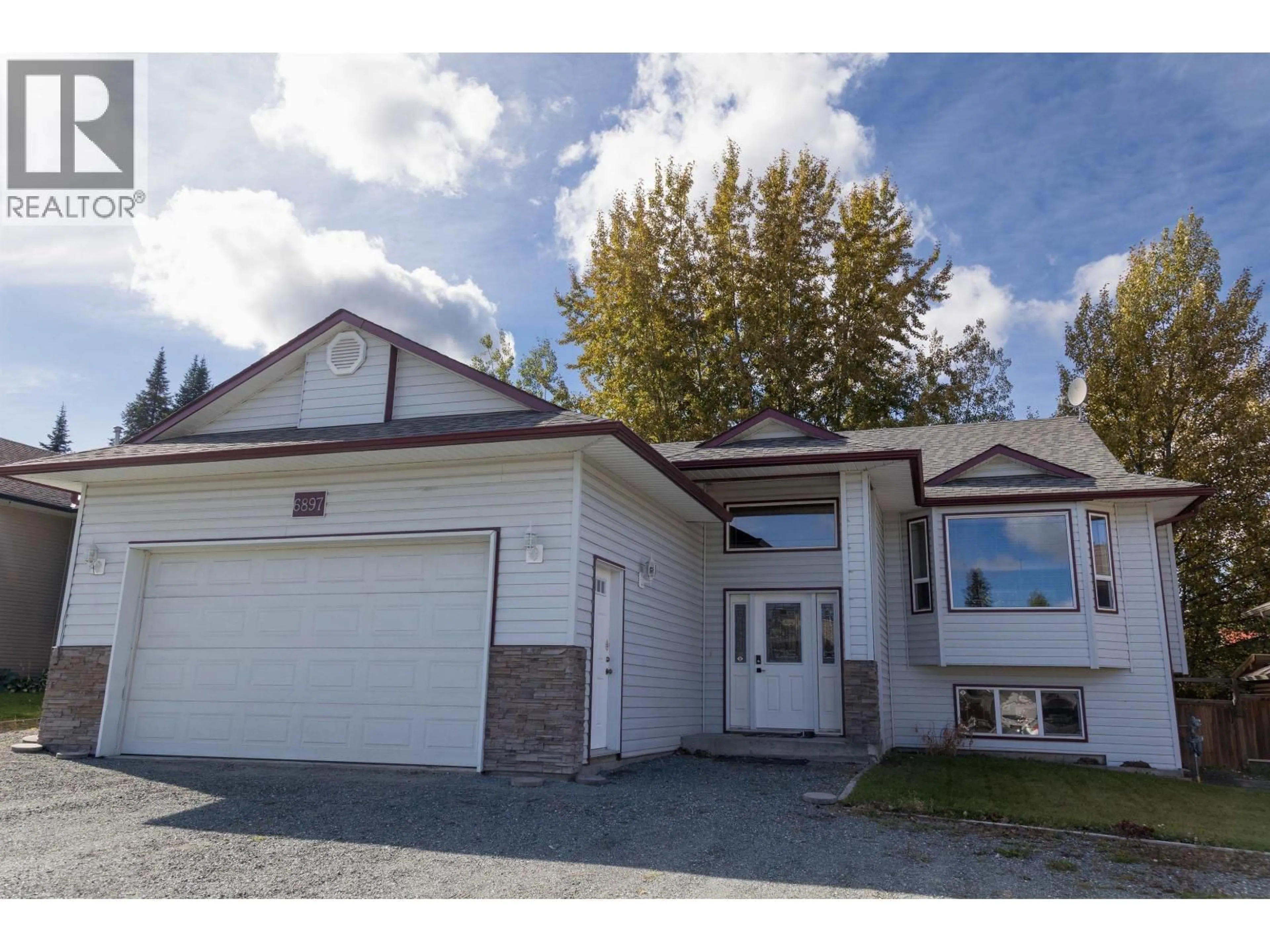 Home with vinyl exterior material, street for 6897 EUGENE ROAD, Prince George British Columbia V2N5P6