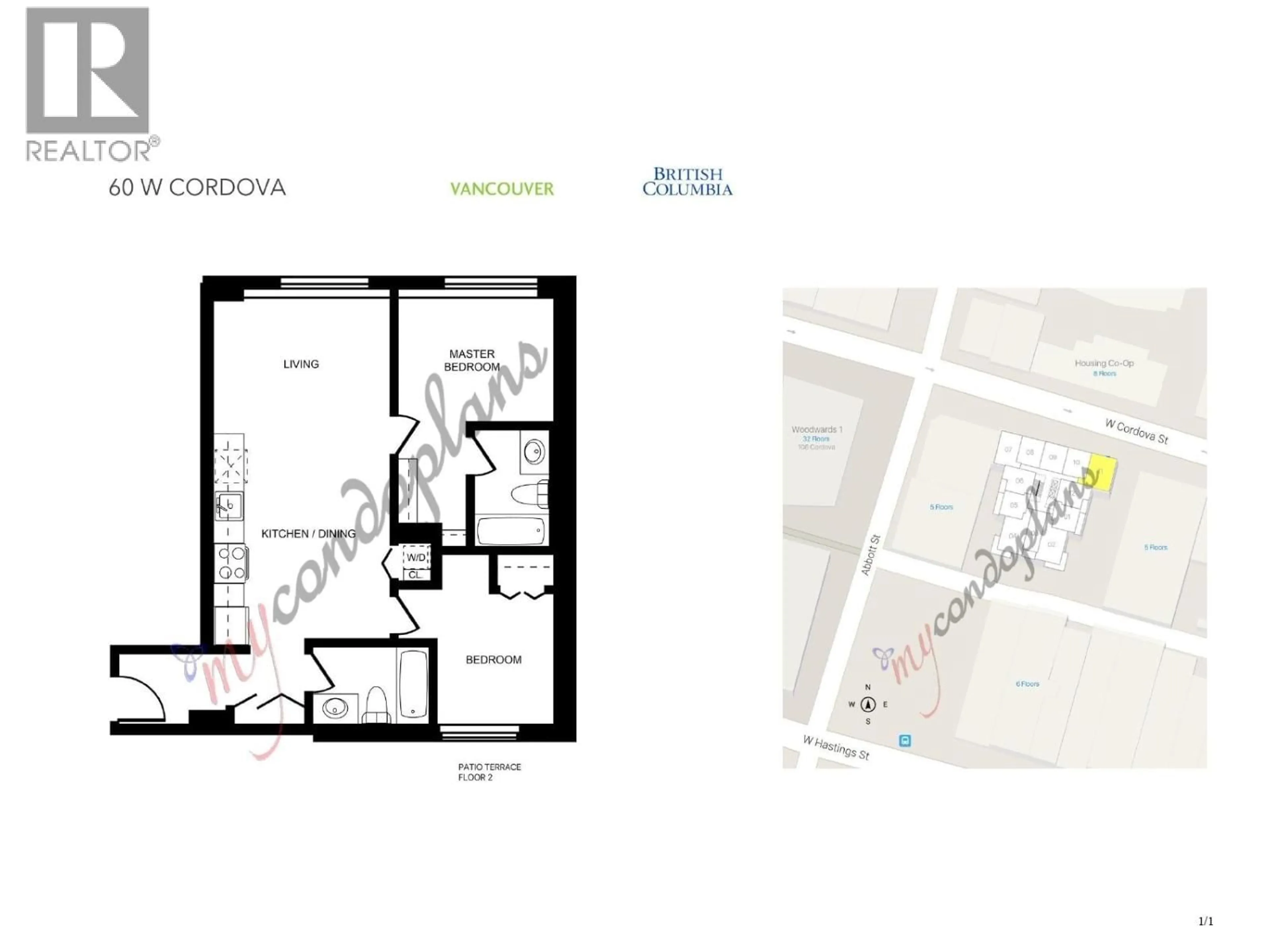 Floor plan for 1011 - 66 CORDOVA STREET, Vancouver British Columbia V6B0L2