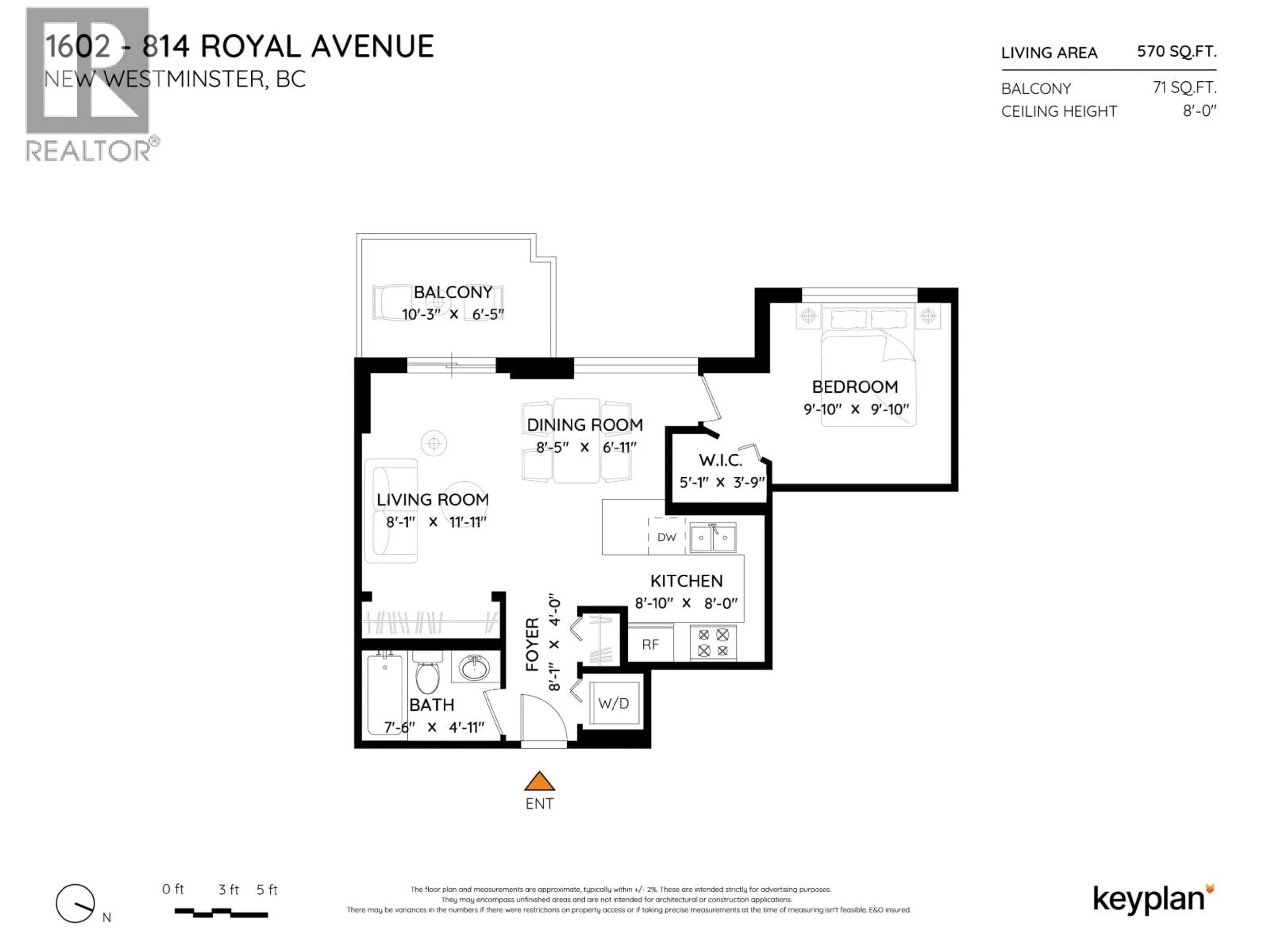 Floor plan for 1602 - 814 ROYAL AVENUE, New Westminster British Columbia V3M1J9