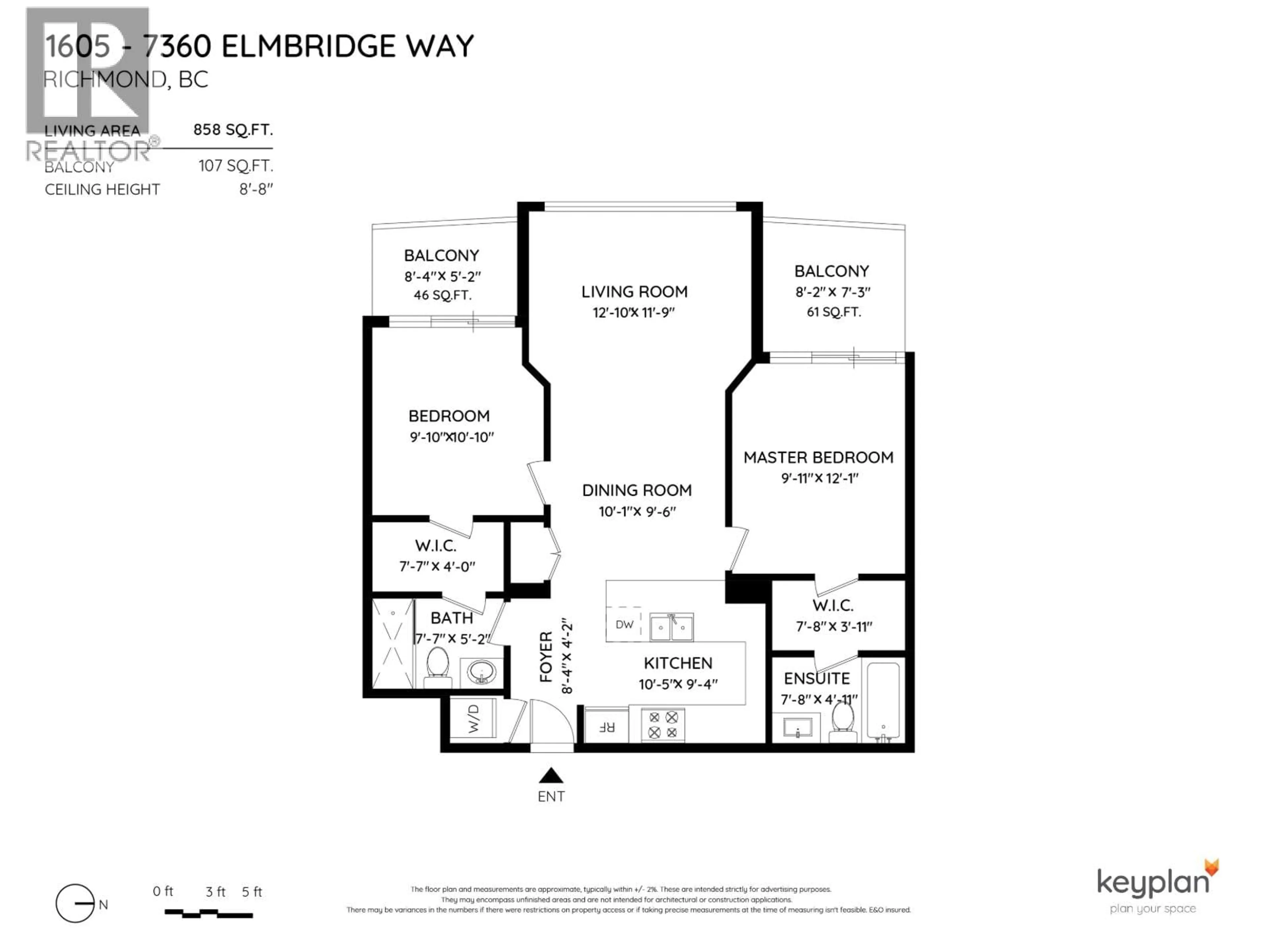 Floor plan for 1605 - 7360 ELMBRIDGE WAY, Richmond British Columbia V6X0A5
