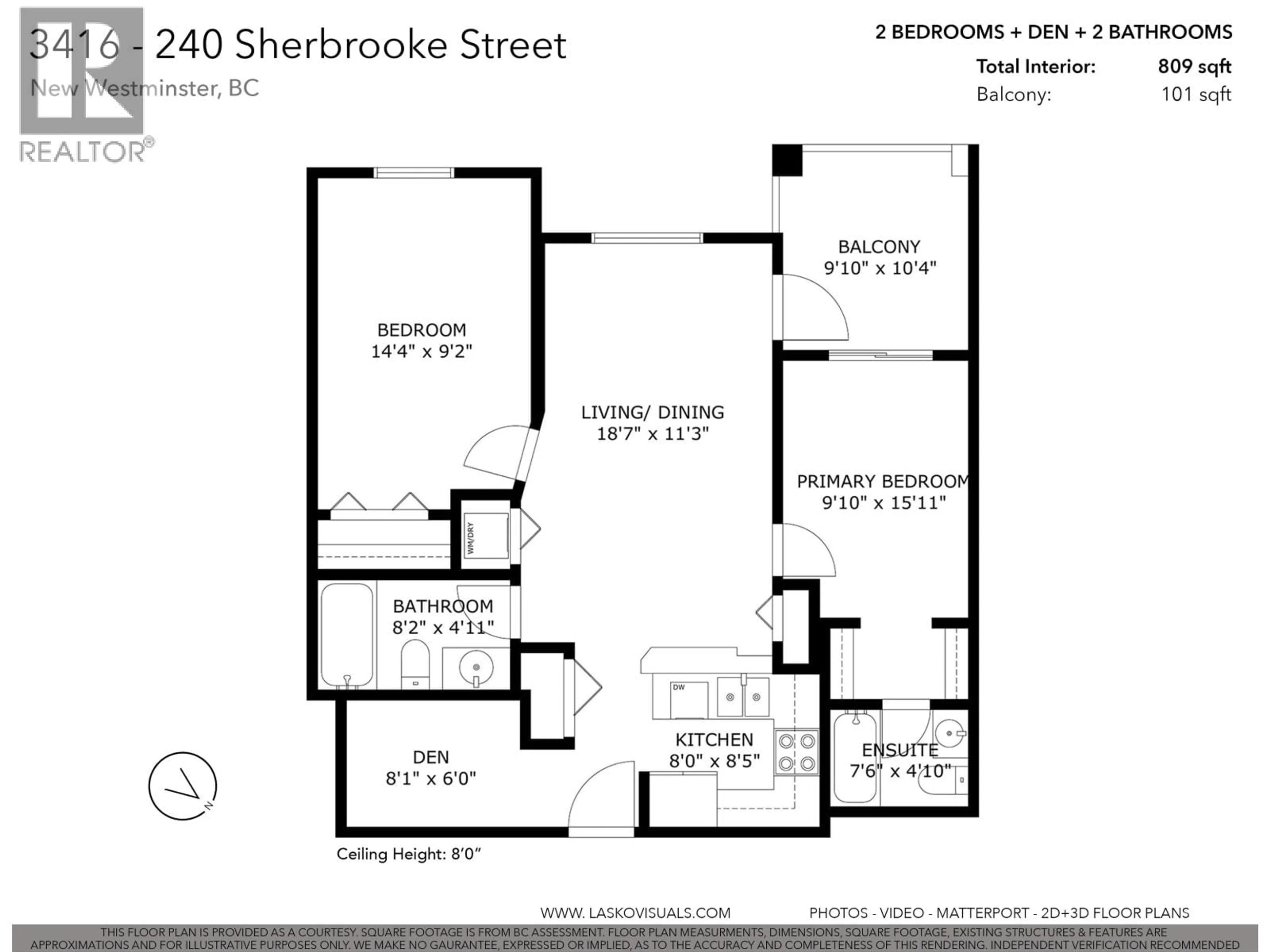 Floor plan for 3416 - 240 SHERBROOKE STREET, New Westminster British Columbia V3L3M2
