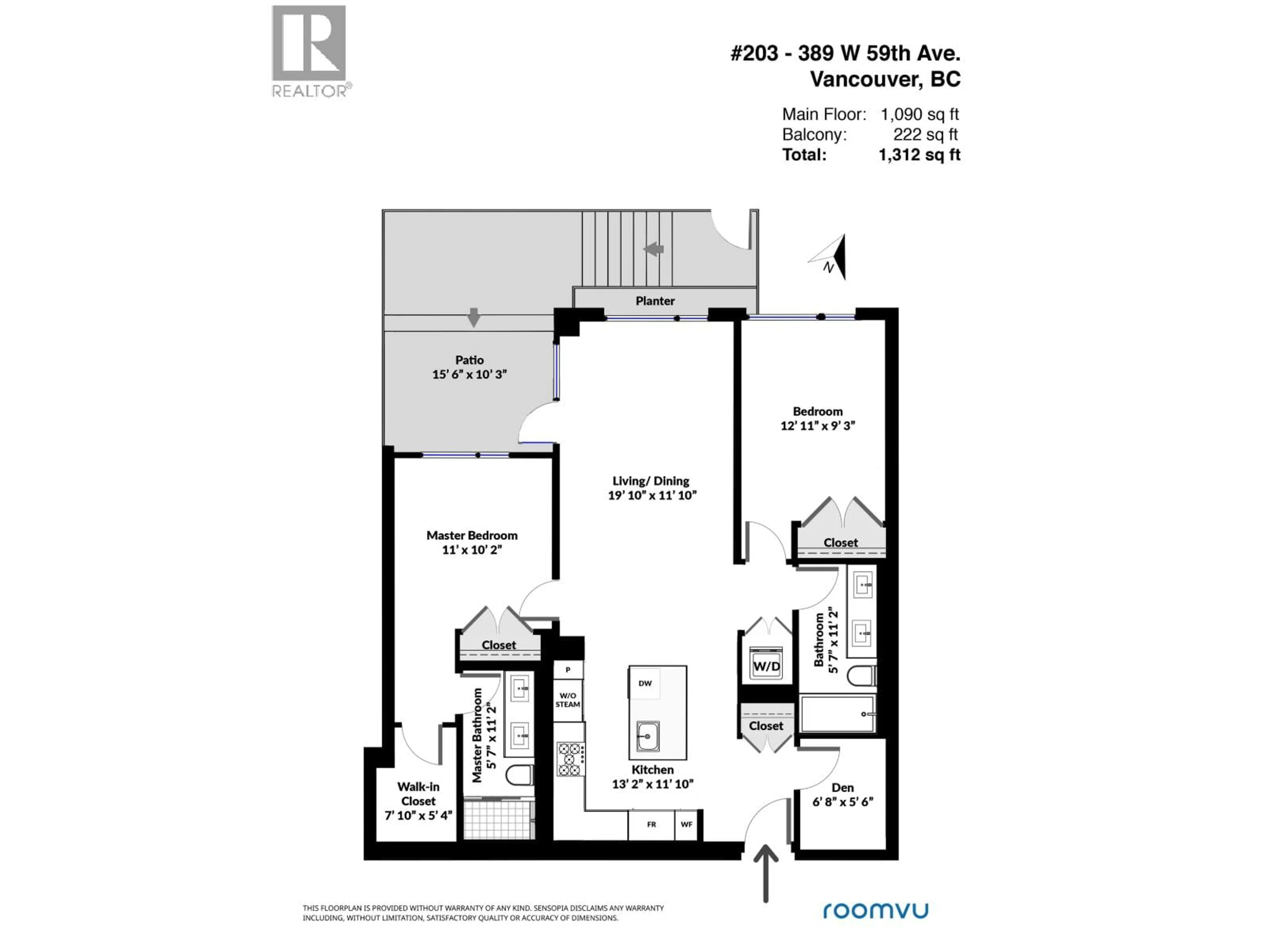 Floor plan for 203 - 389 59TH AVENUE, Vancouver British Columbia V5X0J4
