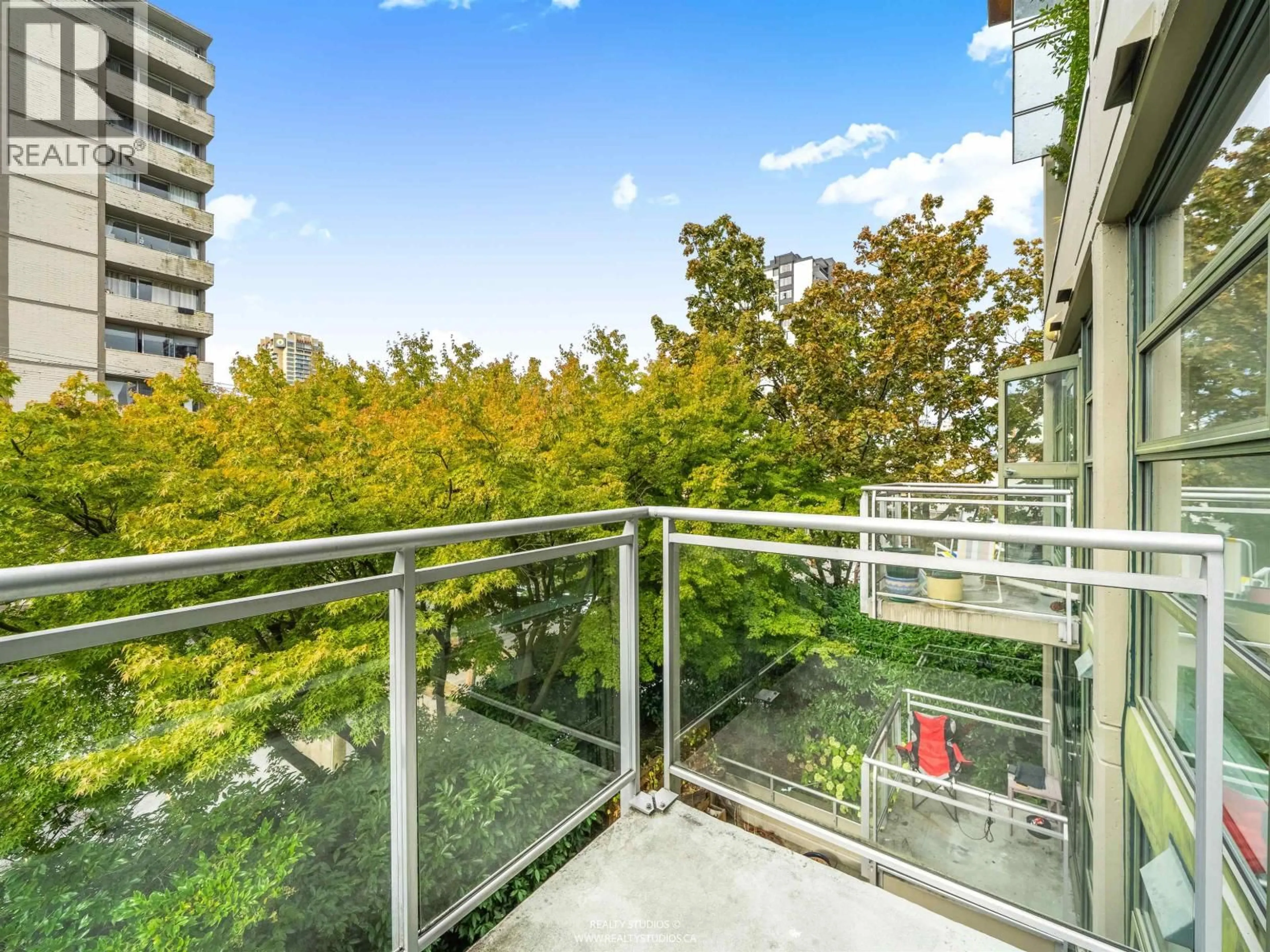 Balcony in the apartment, city buildings view from balcony for 302 - 1688 ROBSON STREET, Vancouver British Columbia V6G1C7