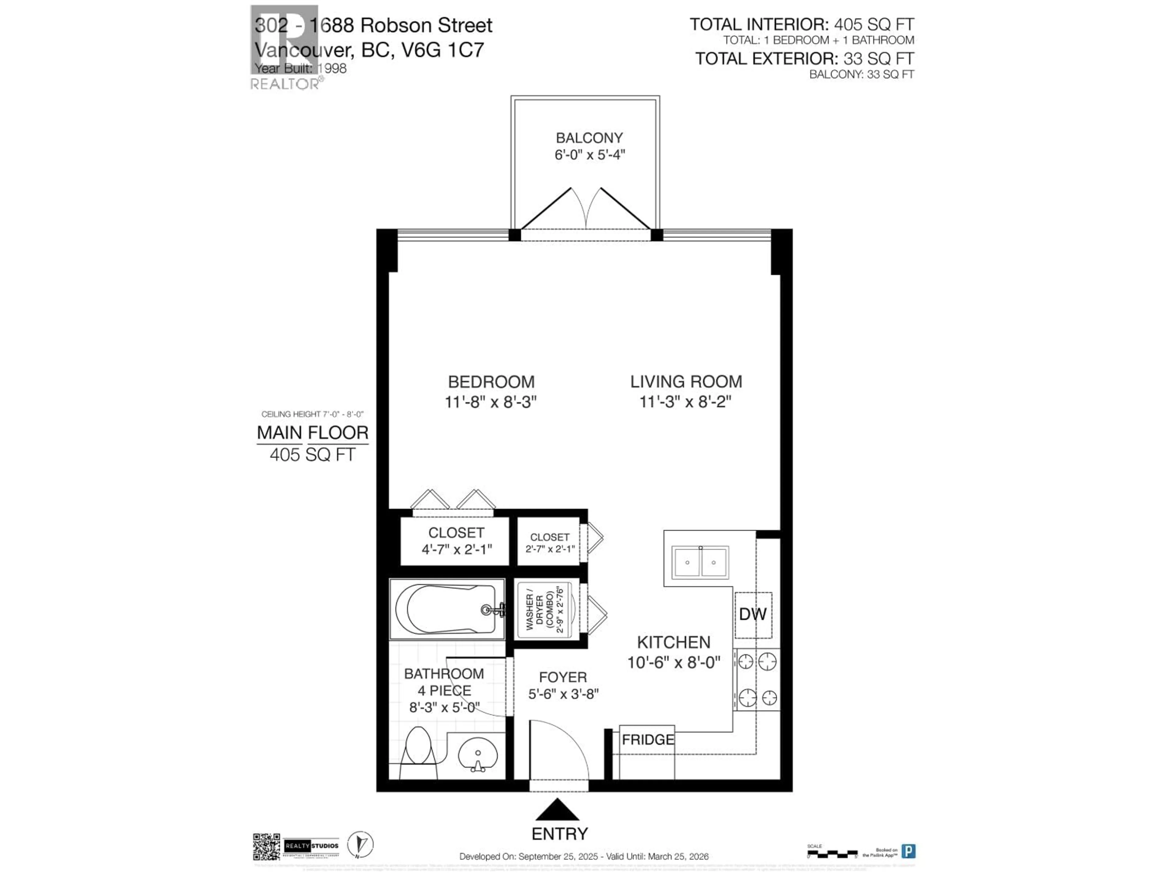 Floor plan for 302 - 1688 ROBSON STREET, Vancouver British Columbia V6G1C7