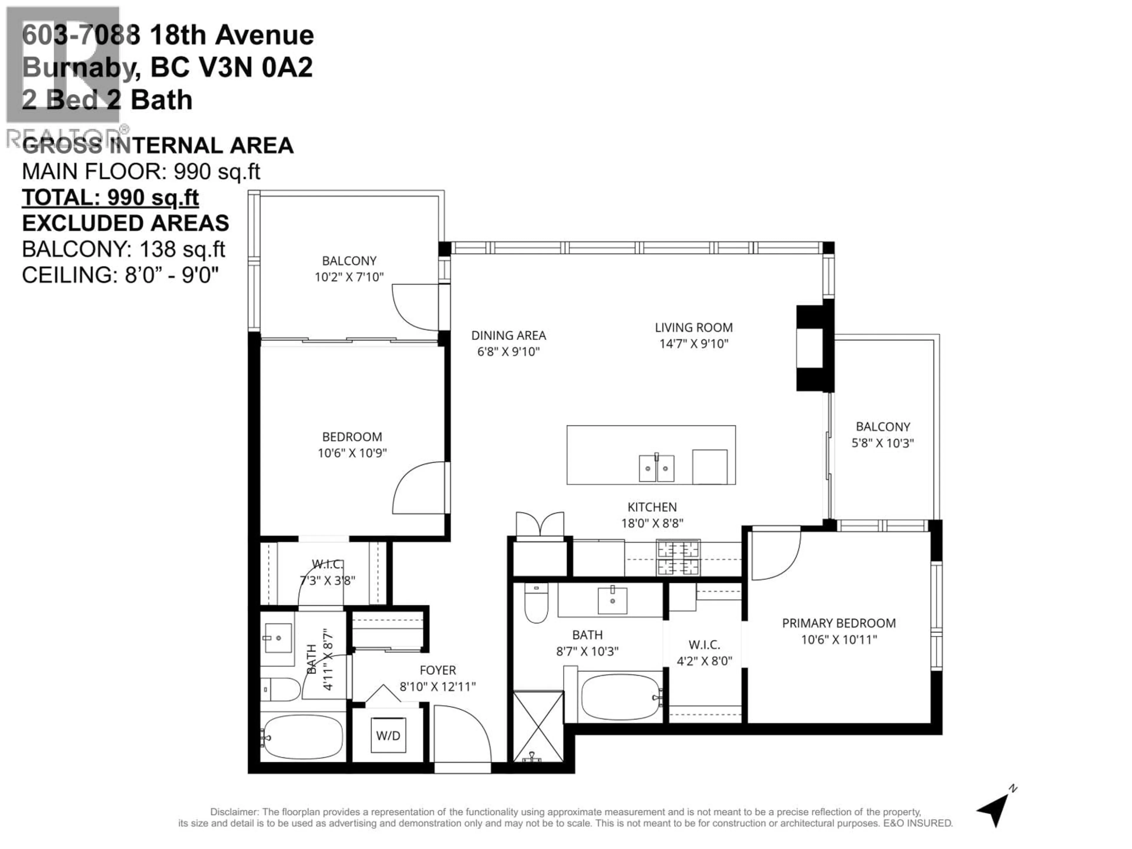 Floor plan for 603 - 7088 18TH AVENUE, Burnaby British Columbia V3N0A2