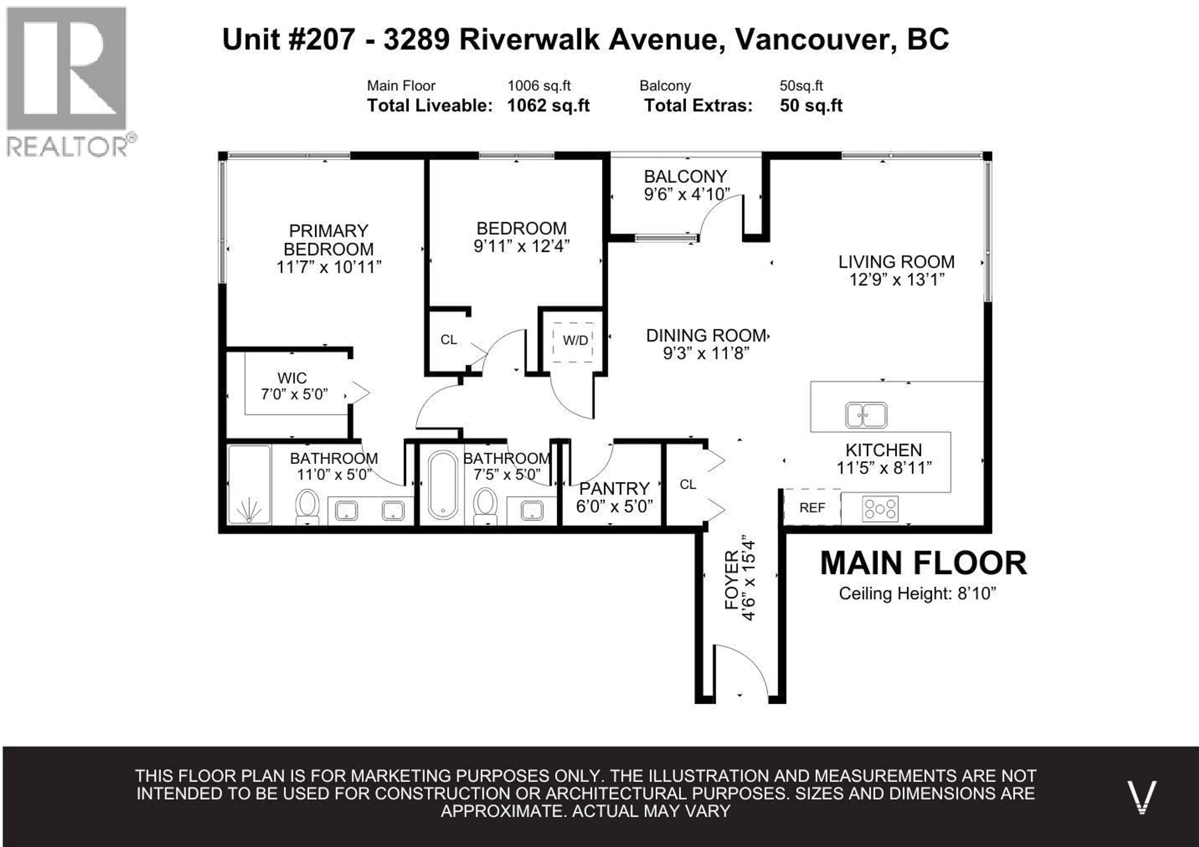Floor plan for 207 - 3289 RIVERWALK AVENUE, Vancouver British Columbia V5S0G2